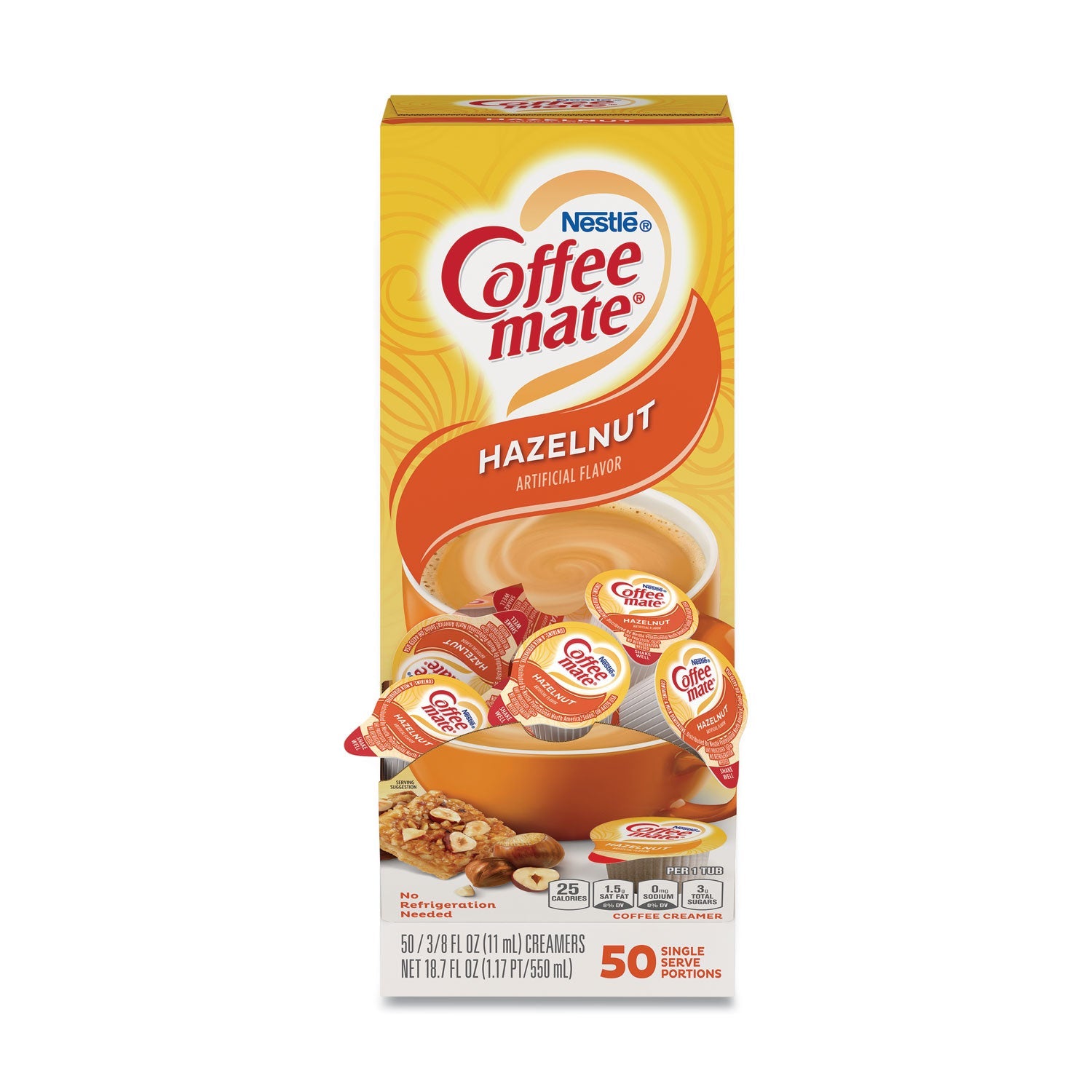 Coffee mate® Liquid Coffee Creamer, Hazelnut, 0.38 Oz Mini Cups, 50/box