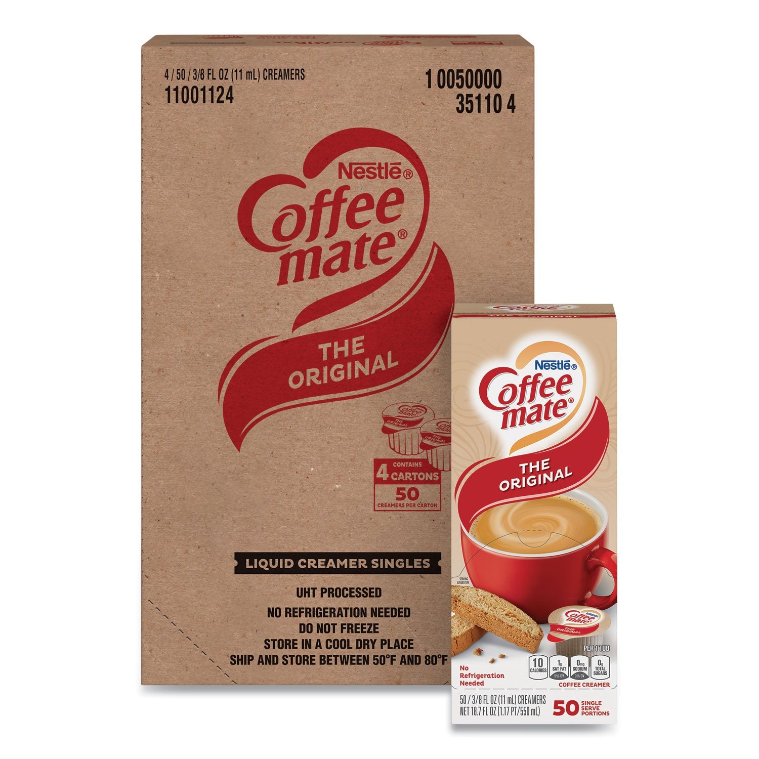 Coffee mate® Liquid Coffee Creamer, Original, 0.38 oz Mini Cups, 50/Box, 4 Boxes/Carton