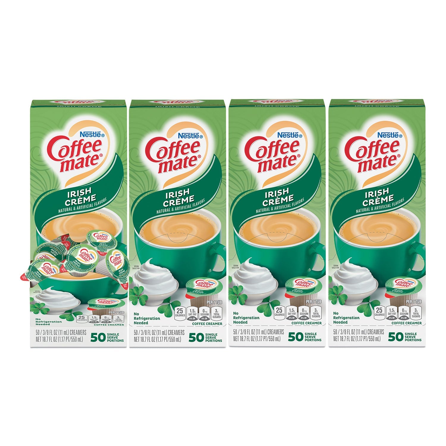 Coffee mate® Liquid Coffee Creamer, Irish Cream, 0.38 oz Mini Cups, 50/Box, 4 Boxes/Carton