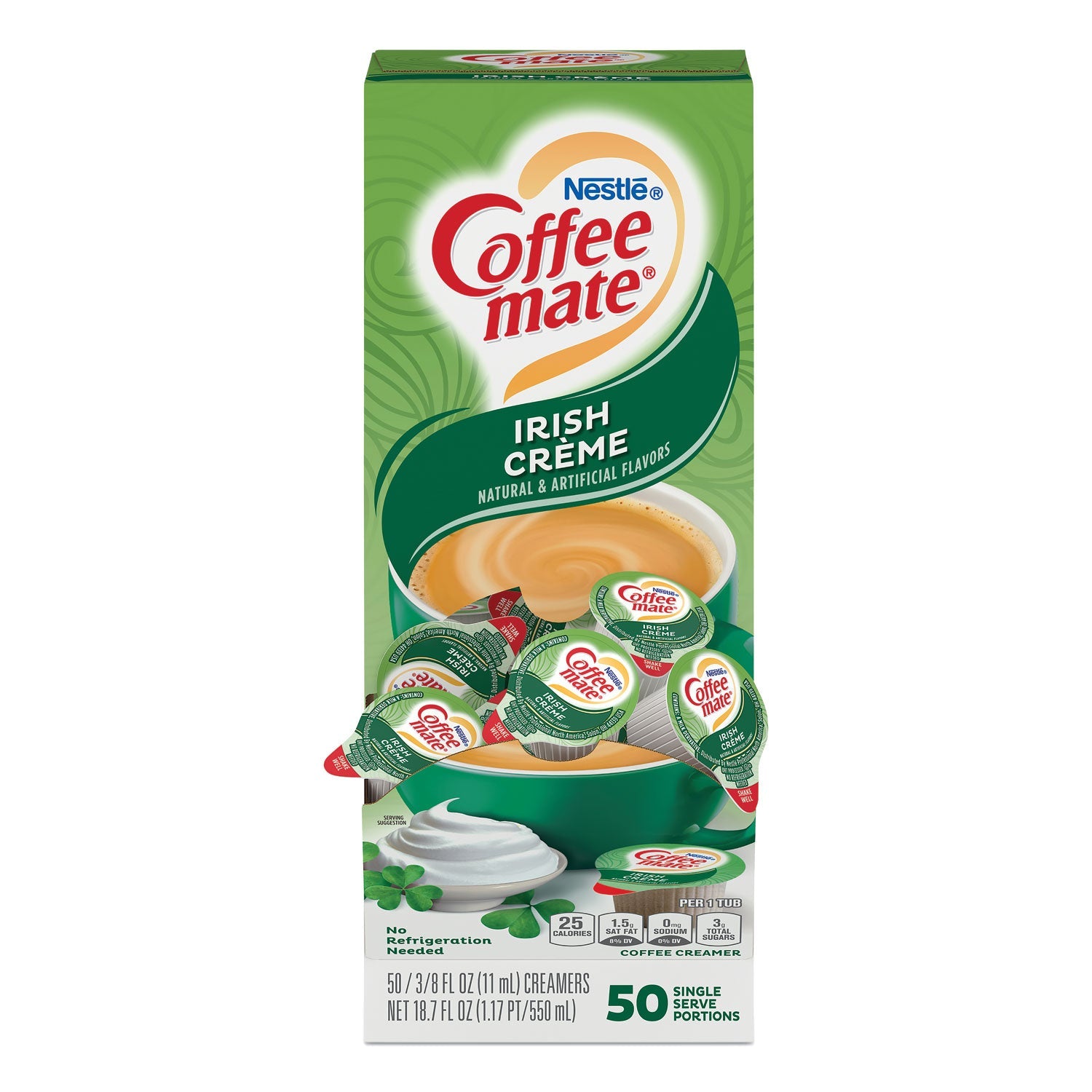 Coffee mate® Liquid Coffee Creamer, Irish Cream, 0.38 oz Mini Cups, 50/Box, 4 Boxes/Carton