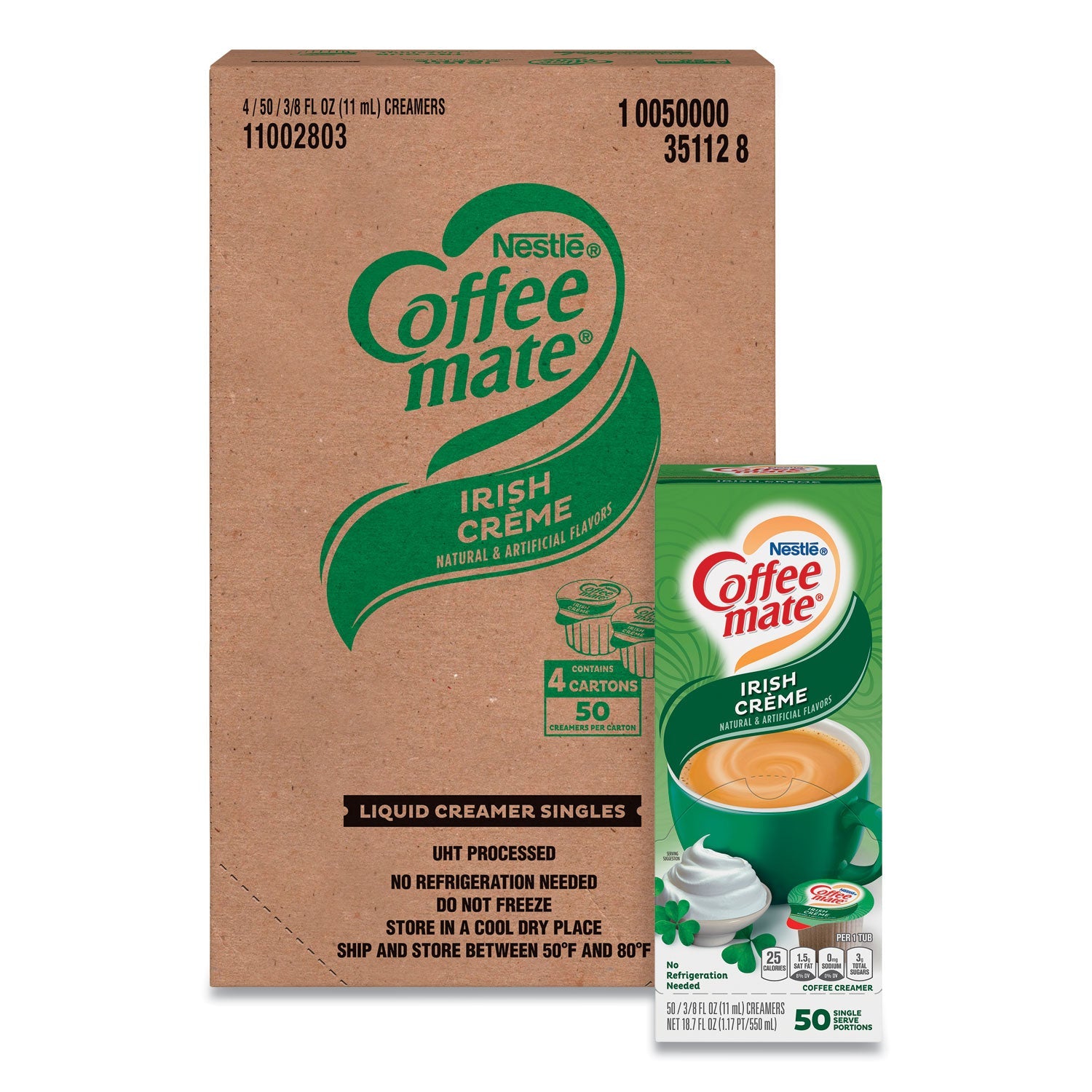 Coffee mate® Liquid Coffee Creamer, Irish Cream, 0.38 oz Mini Cups, 50/Box, 4 Boxes/Carton