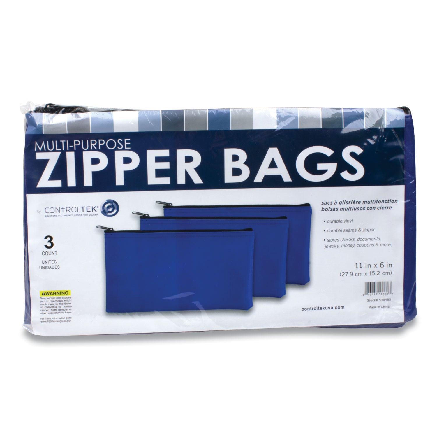Fabric Deposit Bag | 5.5x11 Vinyl, Blue, 3-Pack
