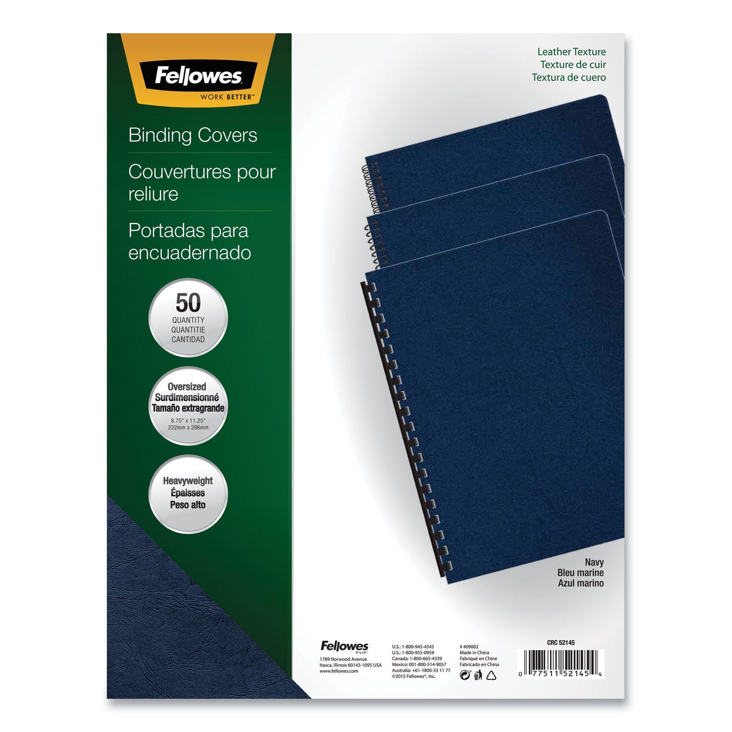 Fellowes® Executive Leather-Like Presentation Cover, Navy, 11.25 x 8.75, Unpunched, 50/Pack