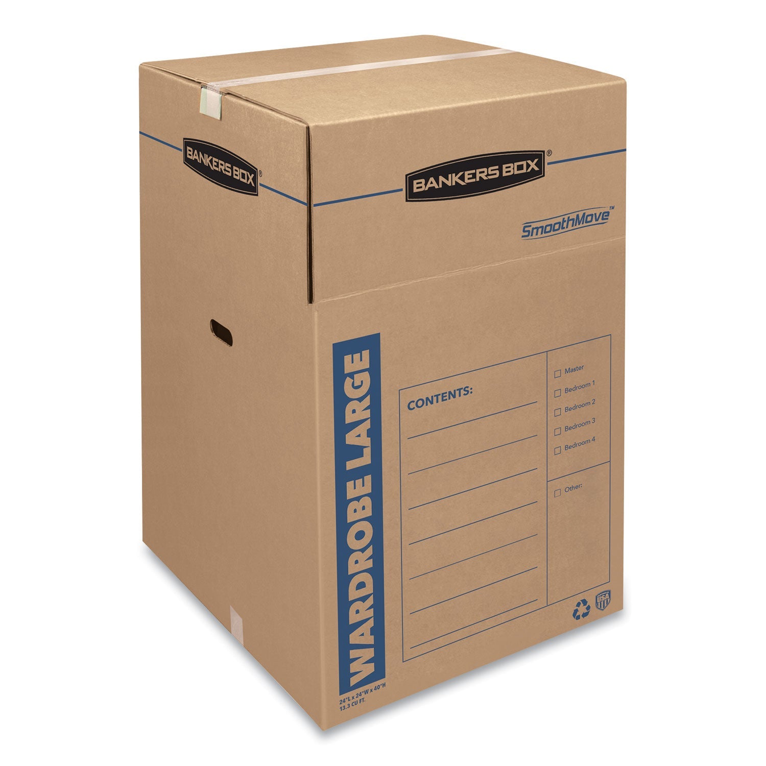 Bankers Box® SmoothMove Wardrobe Box, Regular Slotted Container (RSC), 24" x 24" x 40", Brown/Blue, 3/Carton