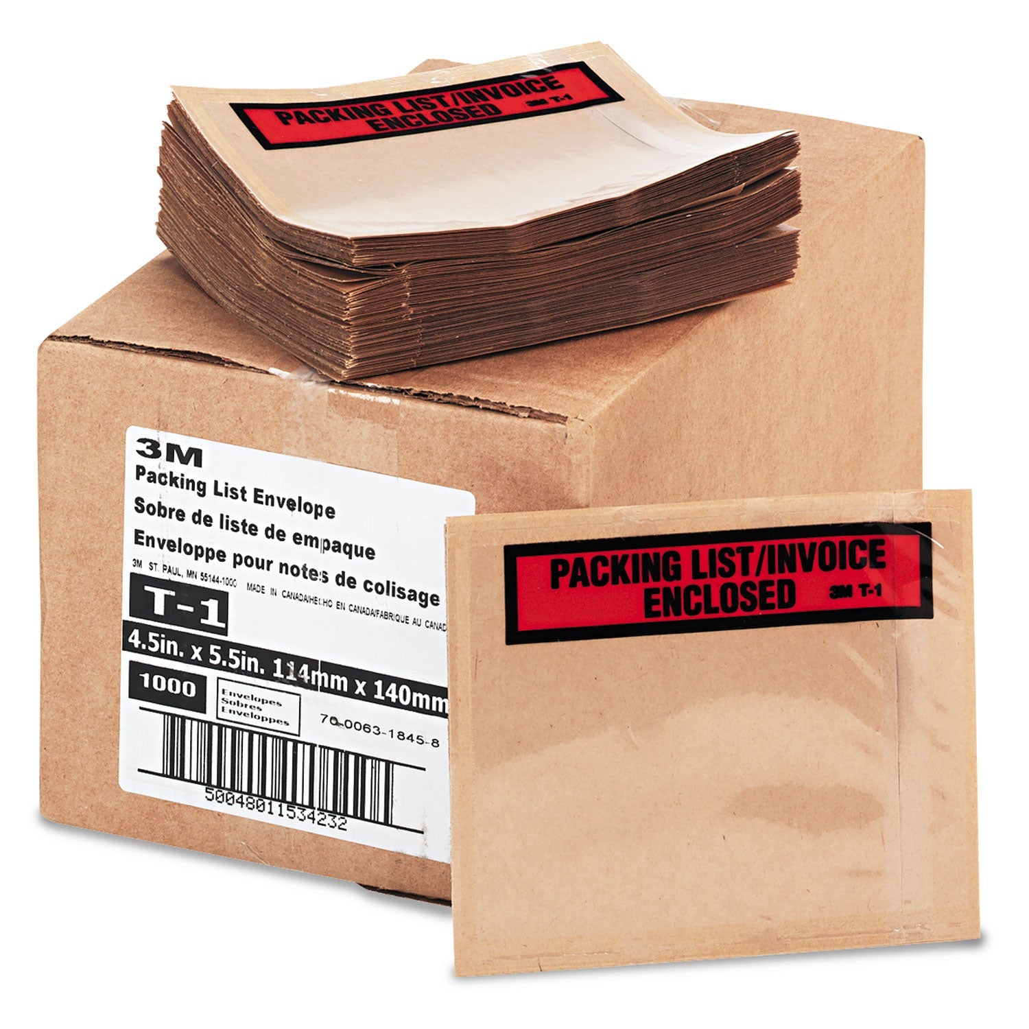 3M™ Top Print Self-Adhesive Packing List Envelope, Top-Print Front: Packing List/Invoice Enclosed, 4.5 x 5.5, Clear, 1,000/Box