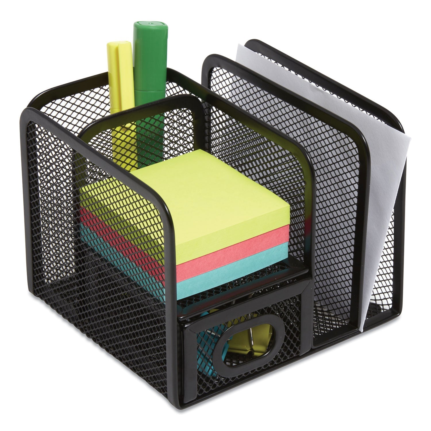 TRU RED™ Five Compartment Wire Mesh Accessory Holder, 5.9 X 6.29 X 5.11, Black