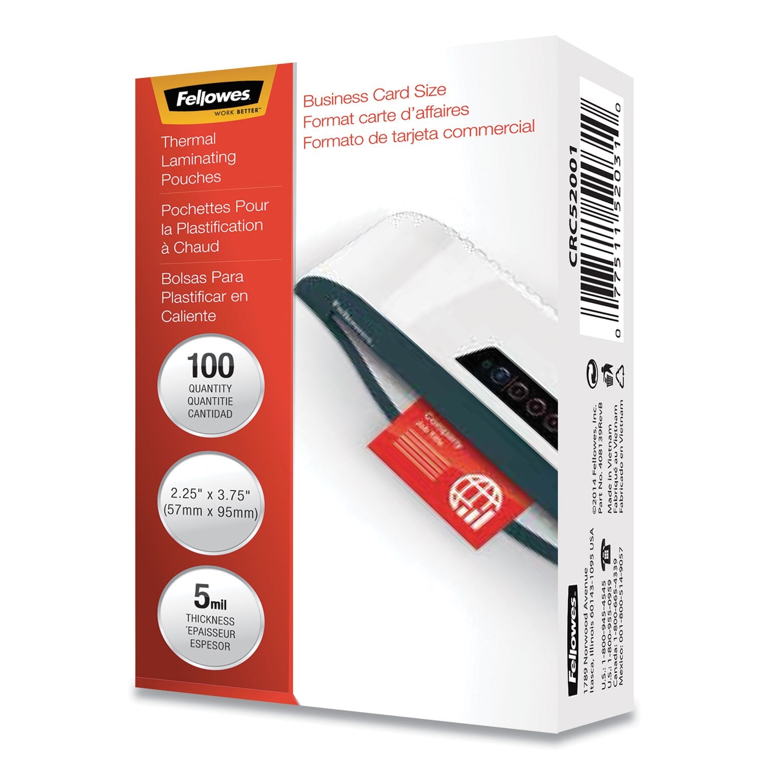 Fellowes® Laminating Pouches, 5 Mil, 3.75" X 2.25", Gloss Clear, 100/pack