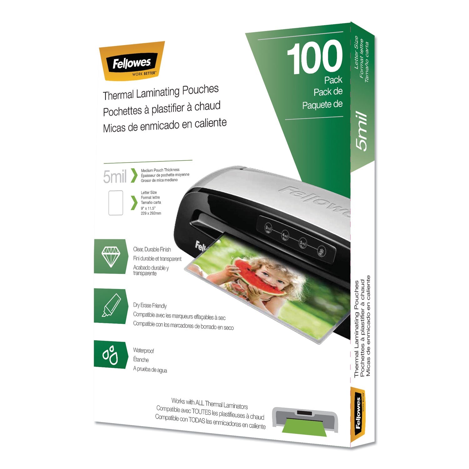 Fellowes® Laminating Pouches, 5 Mil, 9" X 11.5", Gloss Clear, 100/pack