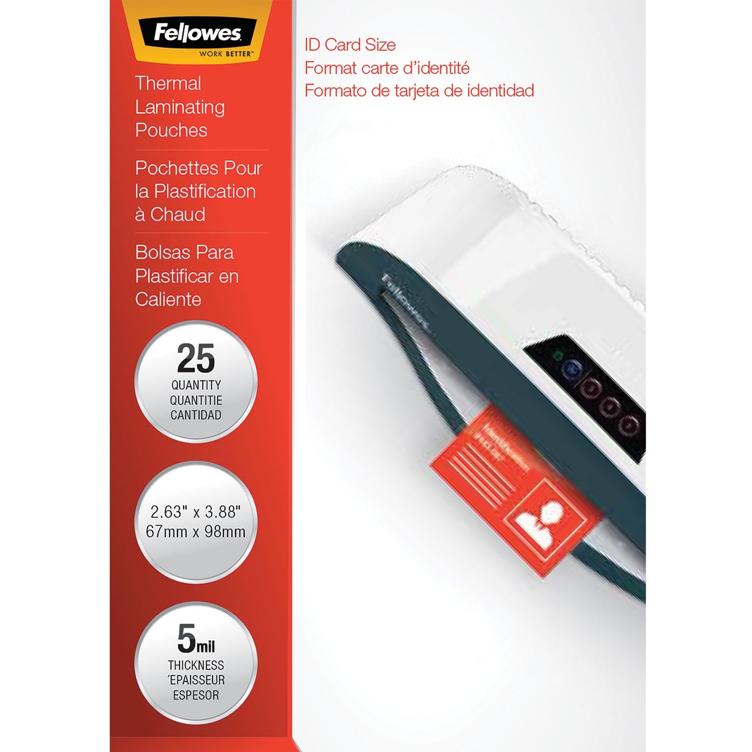 Fellowes® Laminating Pouches, 5 Mil, 3.88" X 2.63", Gloss Clear, 25/pack