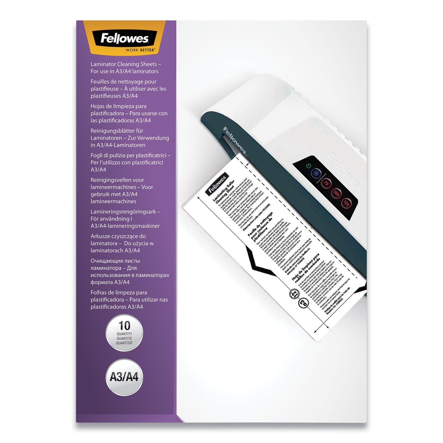Fellowes® Laminator Cleaning Sheets, 3 To 10 Mil, 8.5" X 11", White, 10/pack