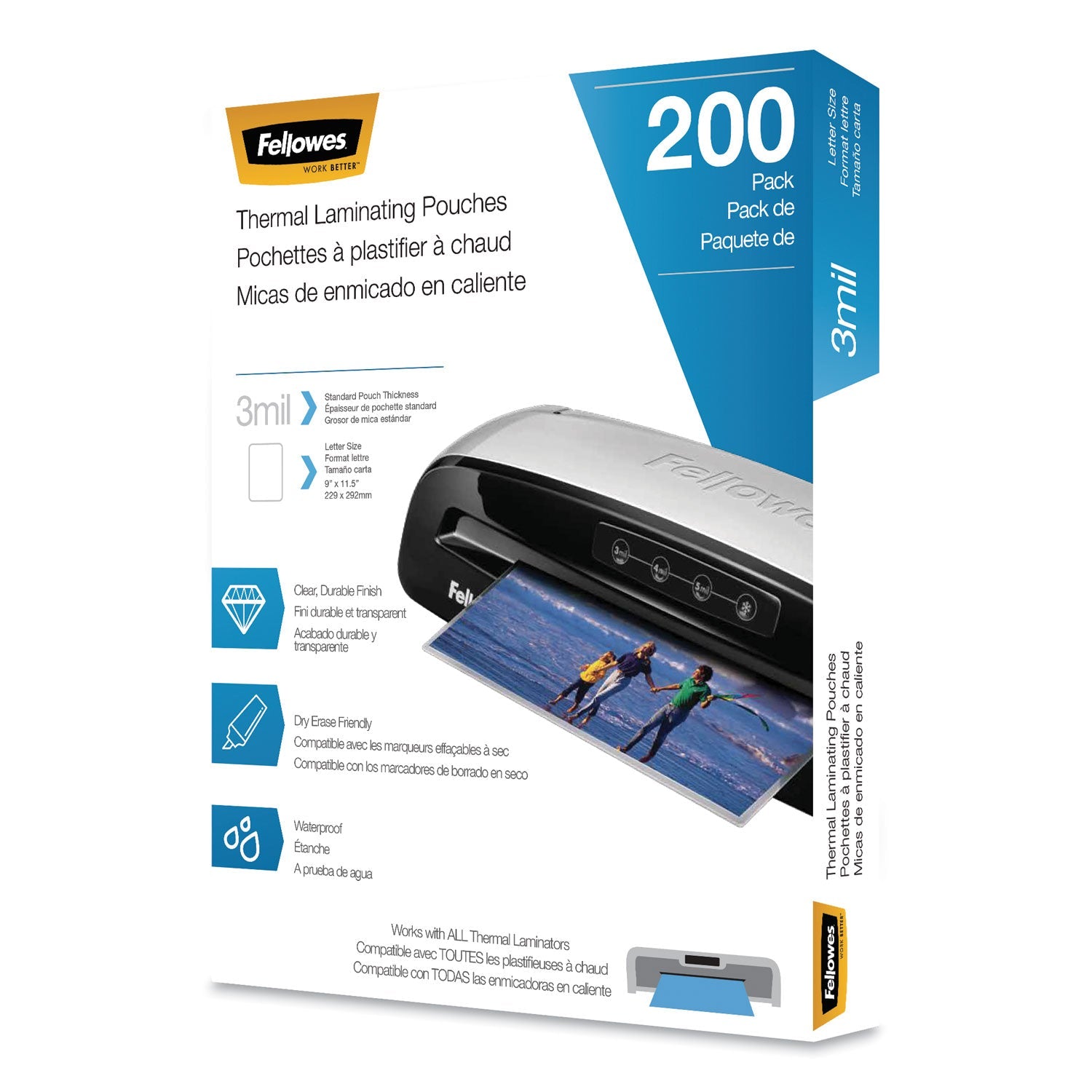 Fellowes® Laminating Pouches, 3 Mil, 9" X 11.5", Gloss Clear, 200/pack