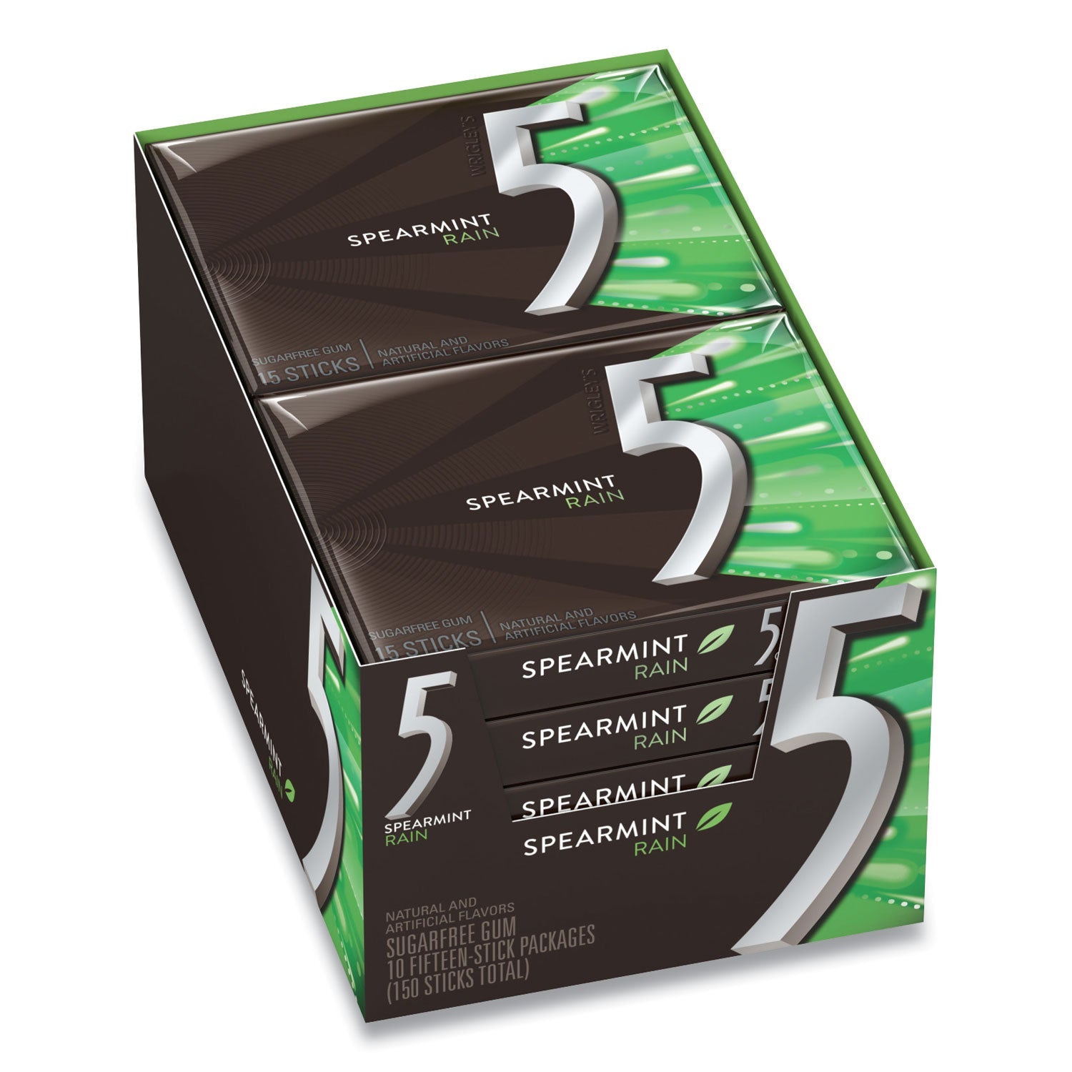 5 Gum | Spearmint Rain | 15-Stick Pack | 10-Box