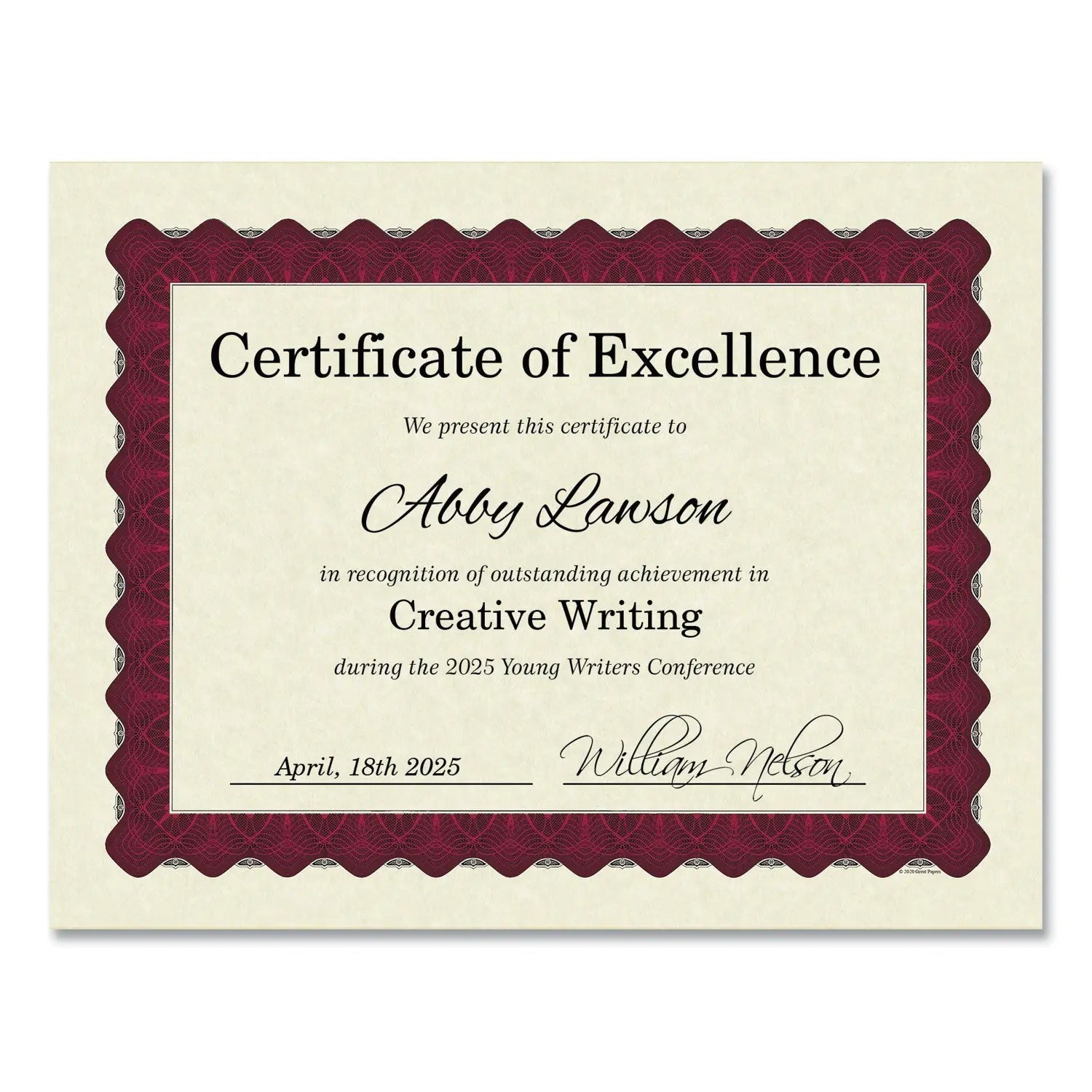 Great Papers!® Metallic Border Certificates, 11 X 8.5, Ivory/red With Red Border, 100/pack