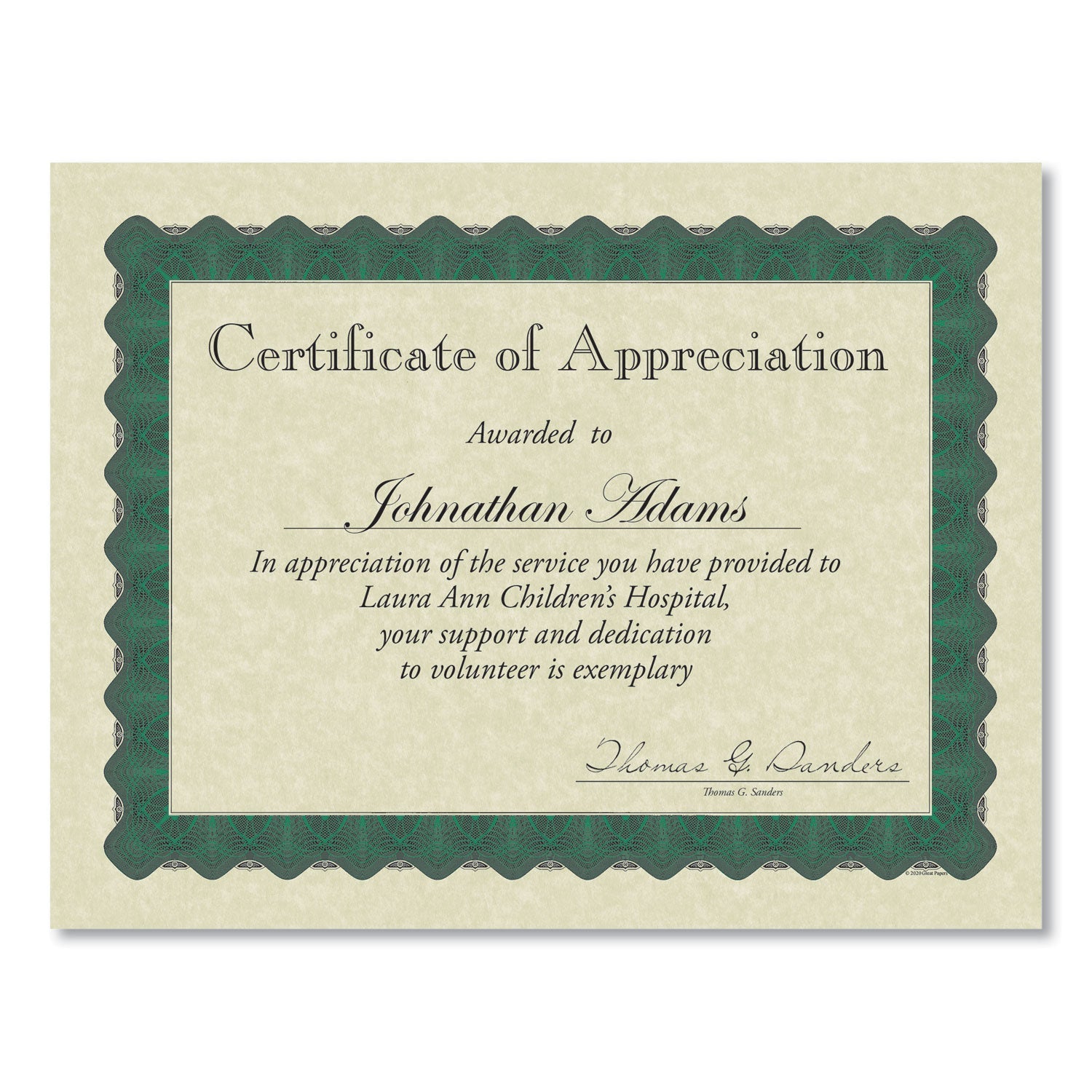 Metallic Border Certificates | Ivory/Green, 100/Pack