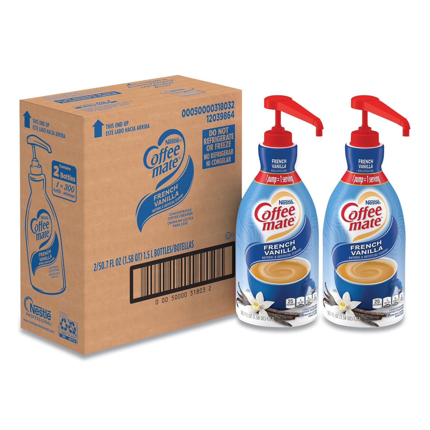 Coffee mate® Liquid Coffee Creamer, French Vanilla, 1.5 L Pump Bottle, 2/Carton