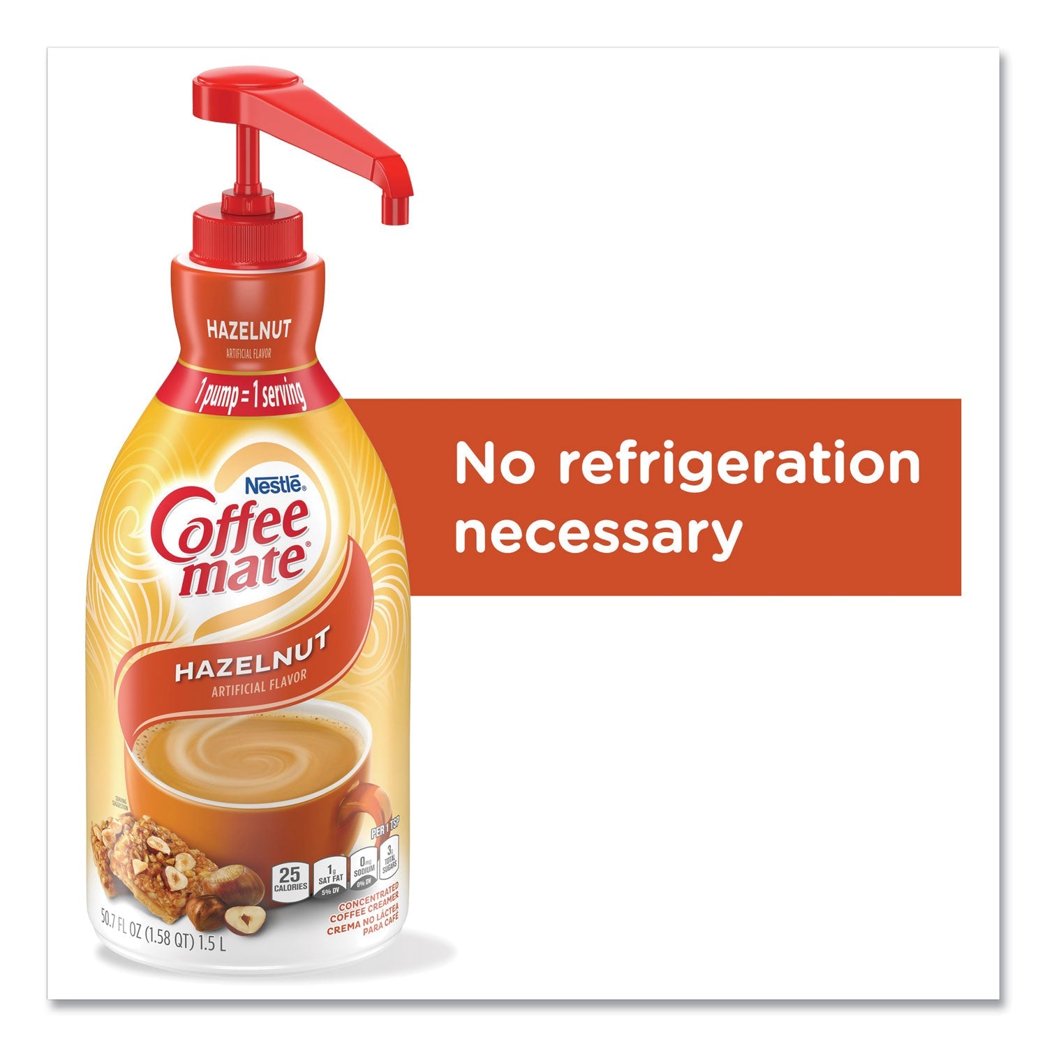 Coffee mate® Liquid Coffee Creamer, Hazelnut, 1.5 L Pump Bottle