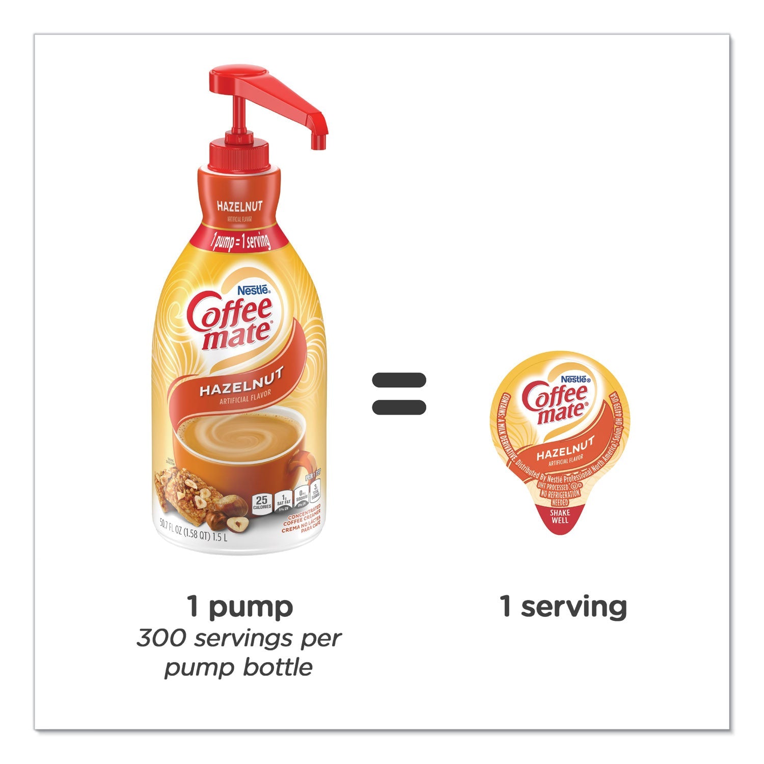 Coffee mate® Liquid Coffee Creamer, Hazelnut, 1.5 L Pump Bottle, 2/Carton