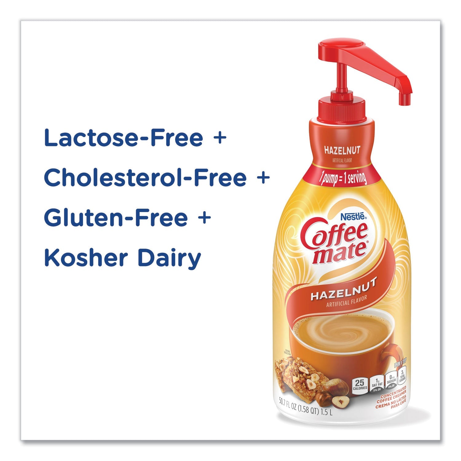 Coffee mate® Liquid Coffee Creamer, Hazelnut, 1.5 L Pump Bottle
