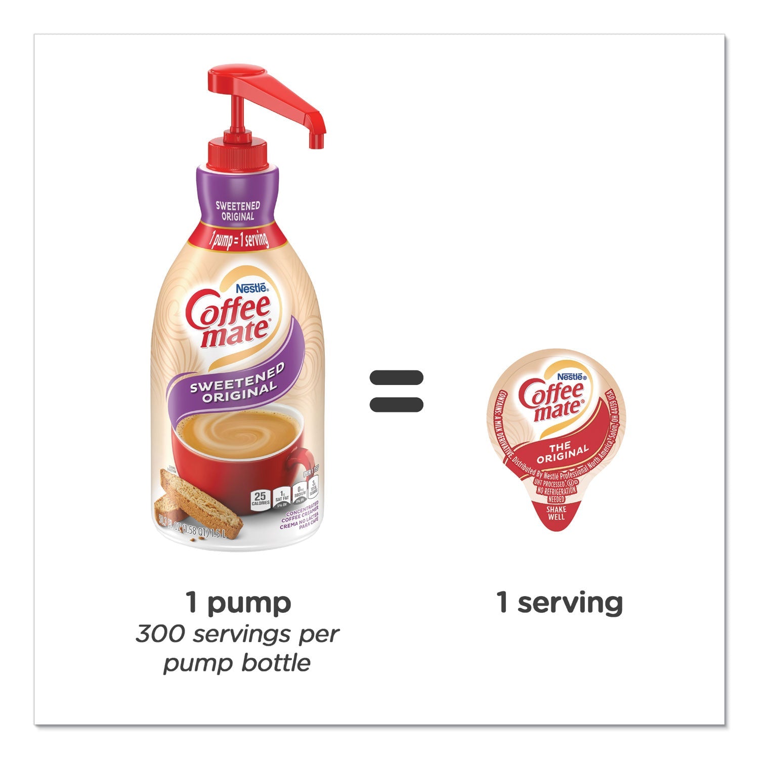 Coffee mate® Liquid Coffee Creamer, Sweetened Original, 1.5 L Pump Bottle, 2/Carton