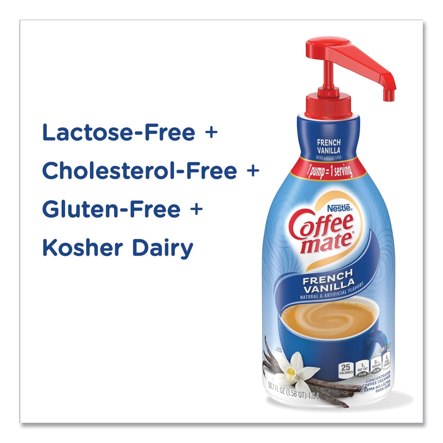 Coffee mate® Liquid Coffee Creamer, French Vanilla, 1.5 L Pump Bottle