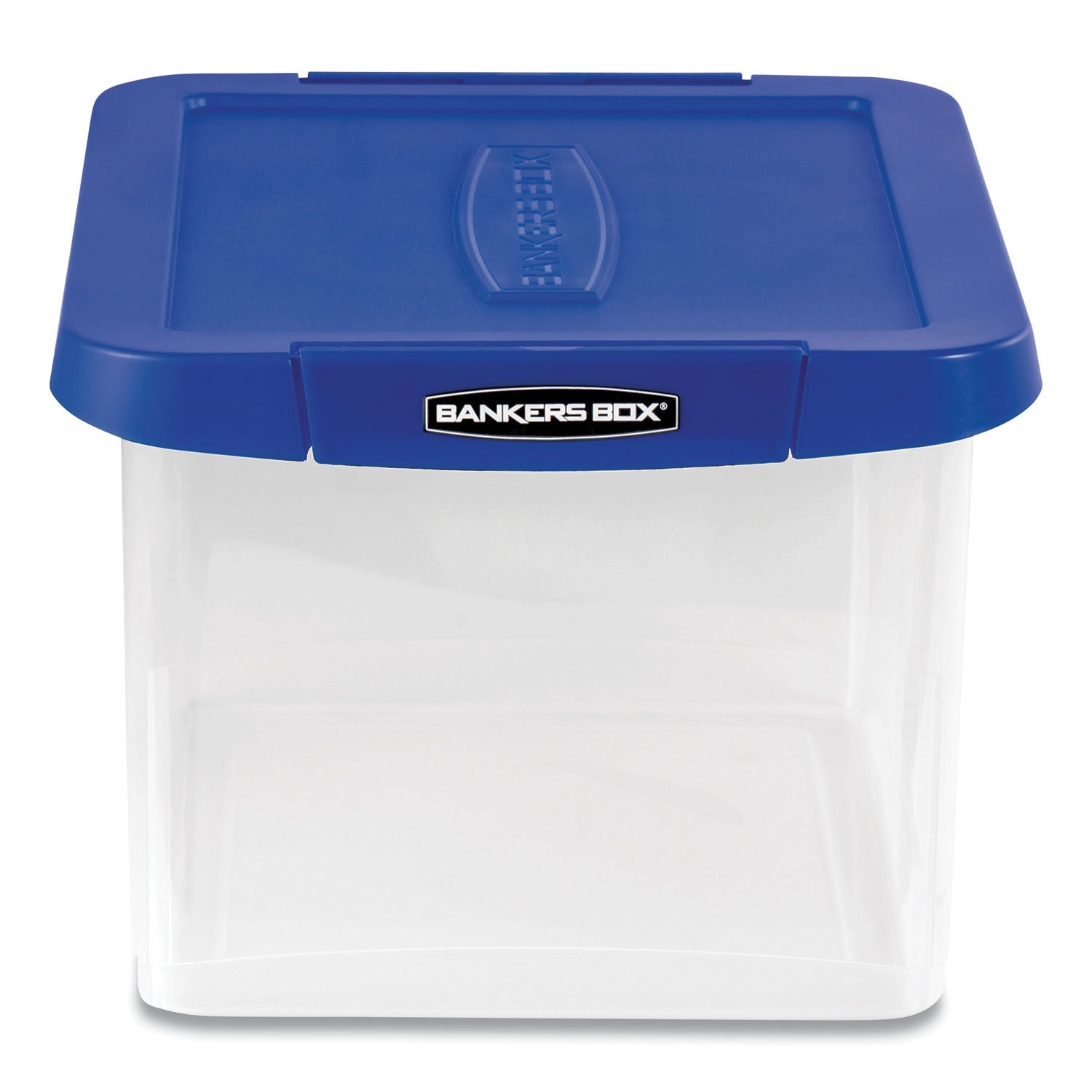 Bankers Box® Heavy Duty Plastic File Storage, Letter/legal Files, 14" X 17.38" X 10.5", Clear/blue