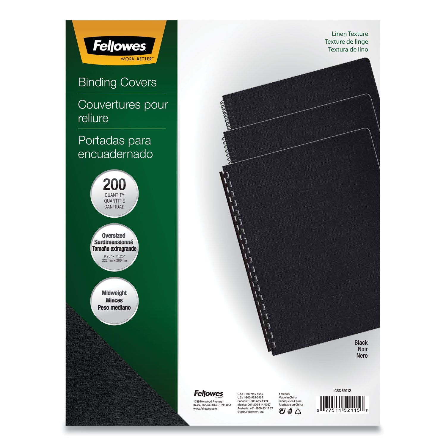 Linen Texture Presentation Covers | Black, 200/Pk
