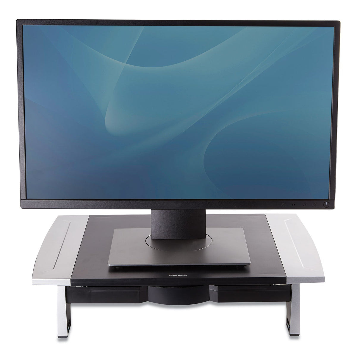 Fellowes® Office Suites Standard Monitor Riser, For 21" Monitors, 19.78" X 14.06" X 4" To 6.5", Black/silver, Supports 80 Lbs