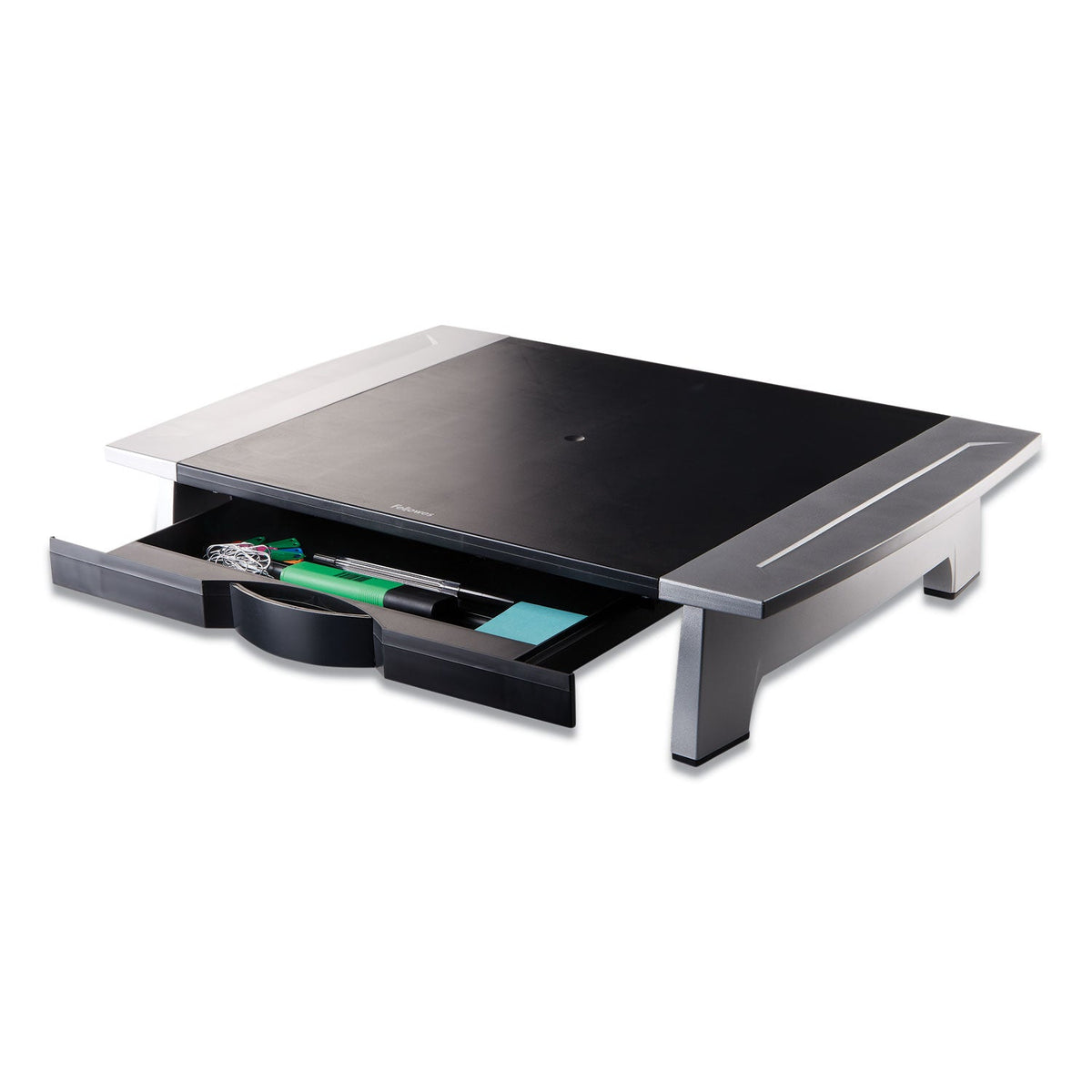 Fellowes® Office Suites Standard Monitor Riser, For 21" Monitors, 19.78" X 14.06" X 4" To 6.5", Black/silver, Supports 80 Lbs