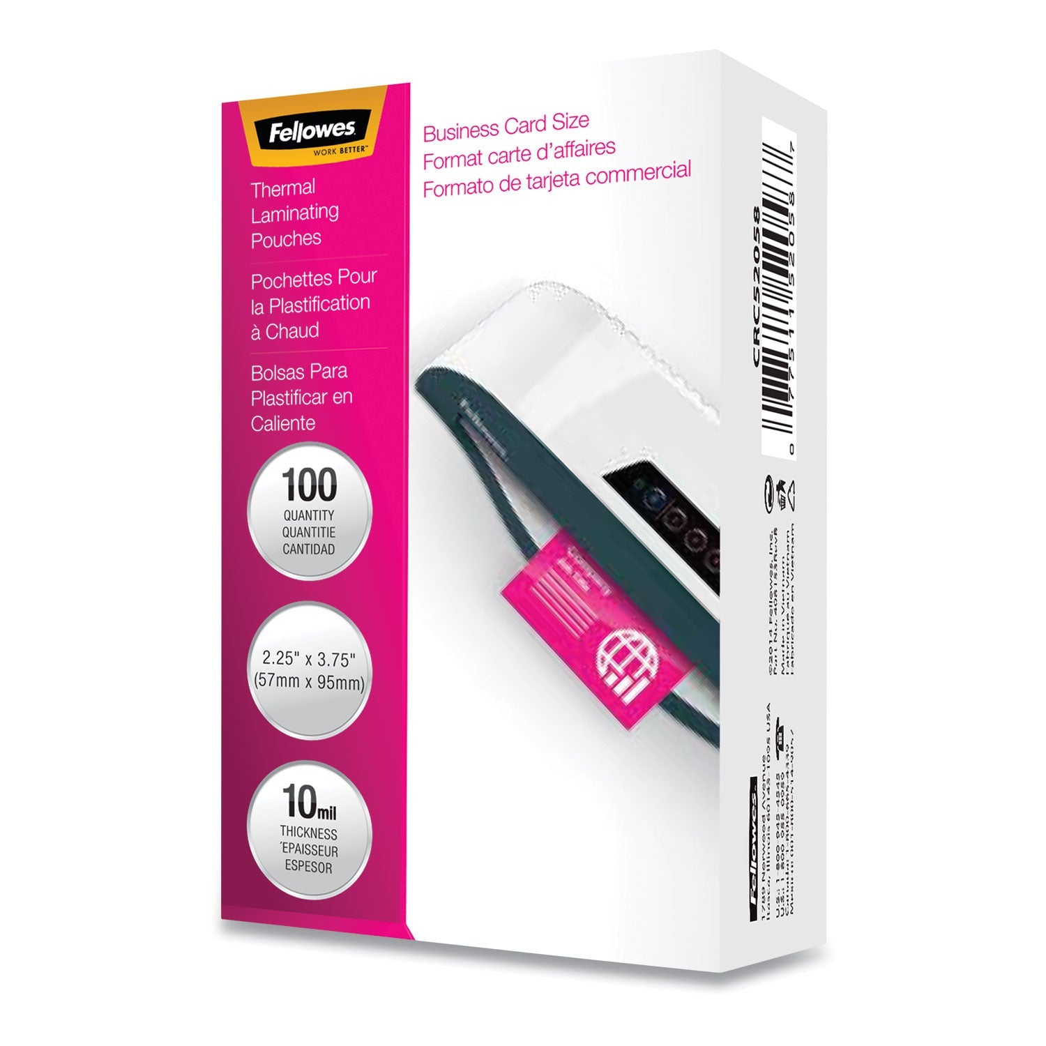 Fellowes® Laminating Pouches, 10 Mil, 3.75" X 2.25", Gloss Clear, 100/pack