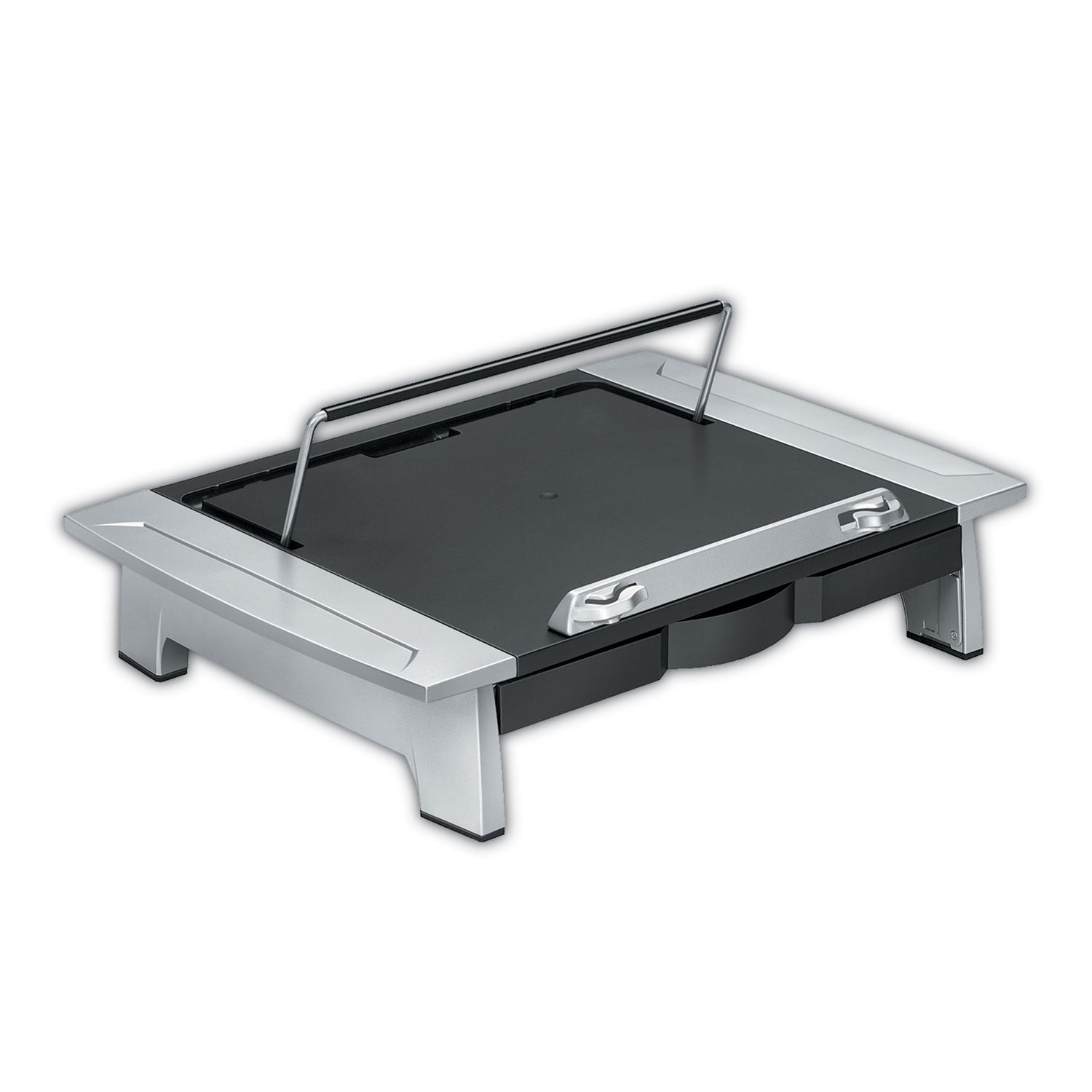 Fellowes® Office Suites Monitor Riser Plus, 19.88" X 14.06" X 4" To 6.5", Black/silver, Supports 80 Lbs