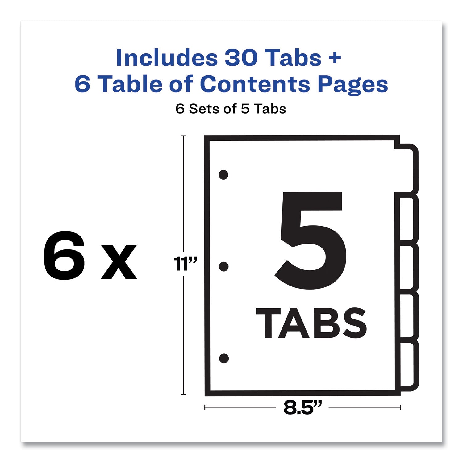 Avery® Customizable Table of Contents Ready Index Black and White Dividers, 5-Tab, 1 to 5, 11 x 8.5, White, 6 Sets