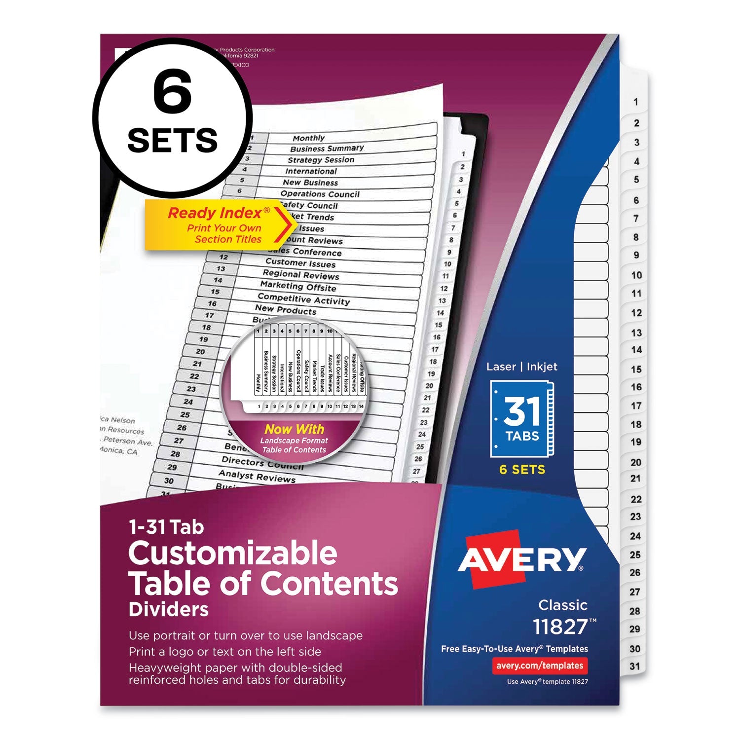 Customizable TOC Ready Index Dividers | 31-Tab