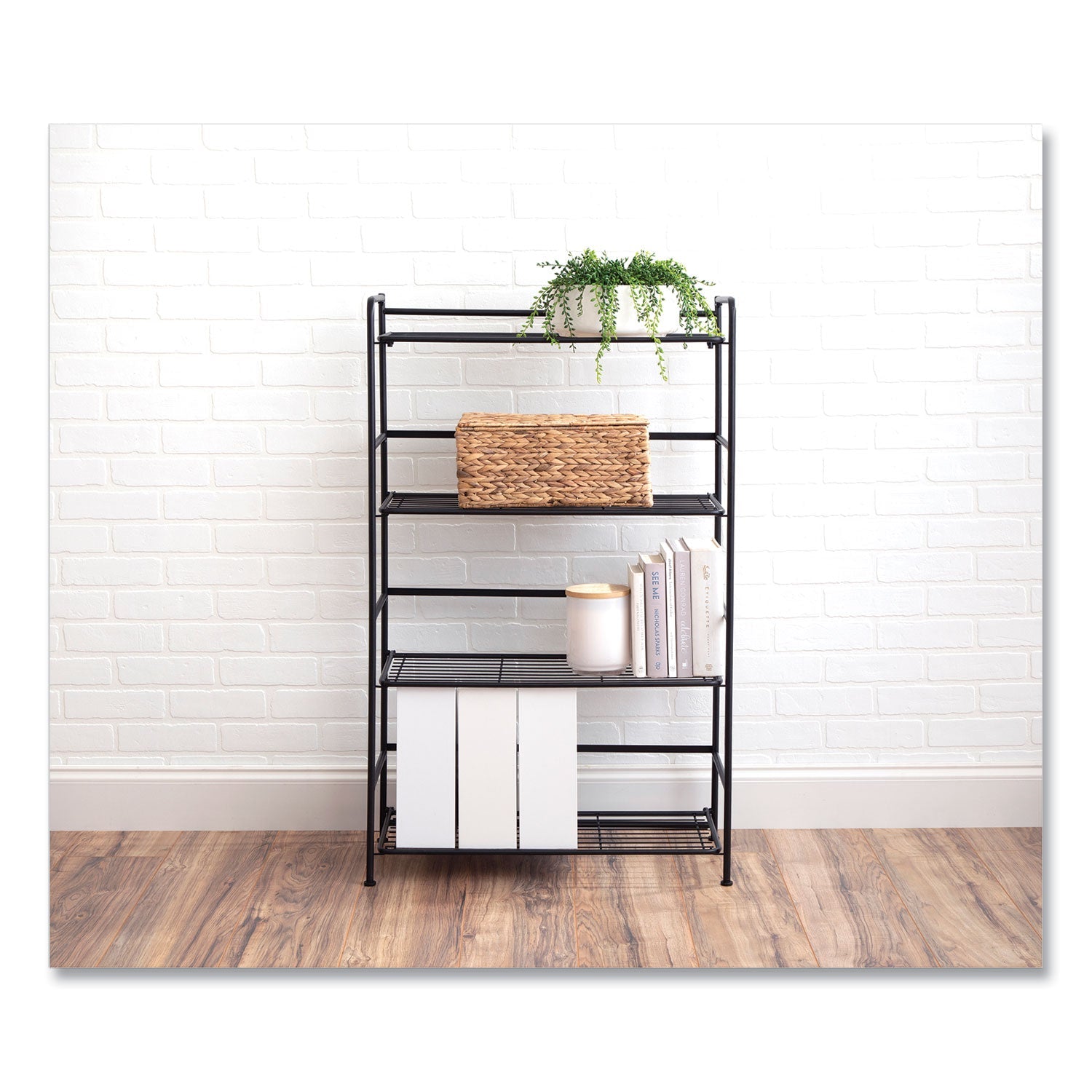 Advantus FlipShelf Four-Shelf Unit, 26.5w x 12d x 43h, Black