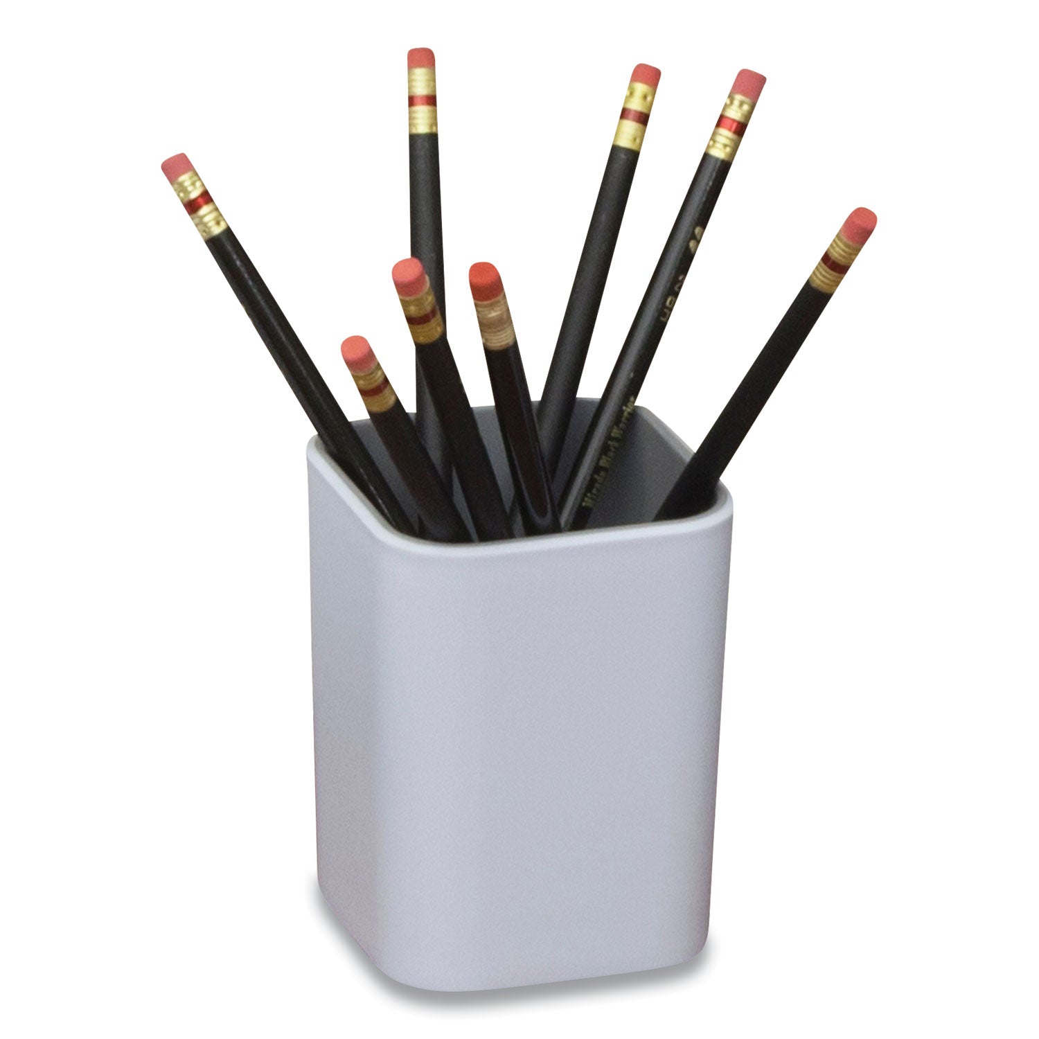 Advantus Fusion Pencil Cup, Plastic, 3 x 3 x 4, White/Gray