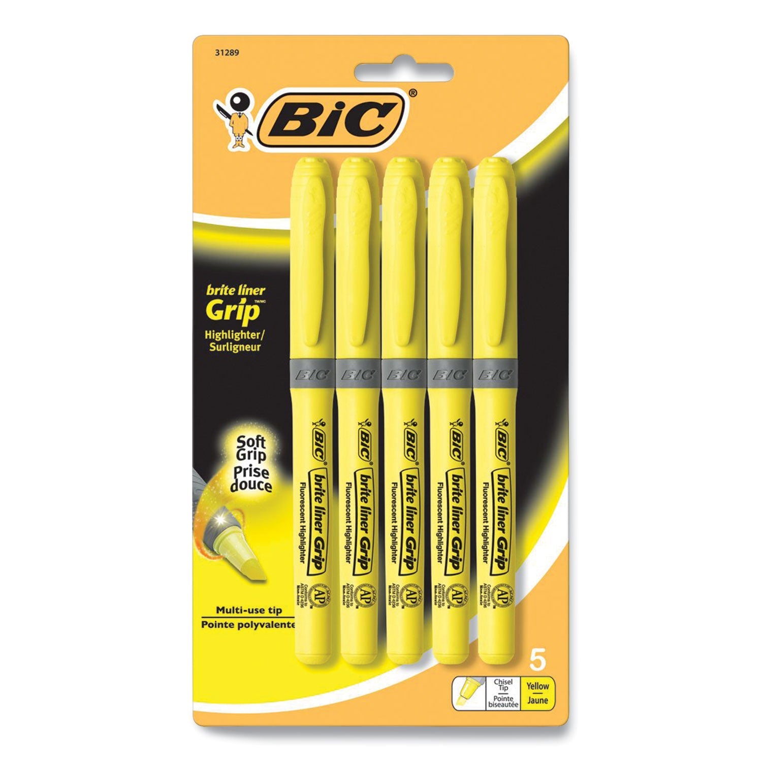 Brite Liner Grip Pocket Highlighter | Yellow, 5/Pack