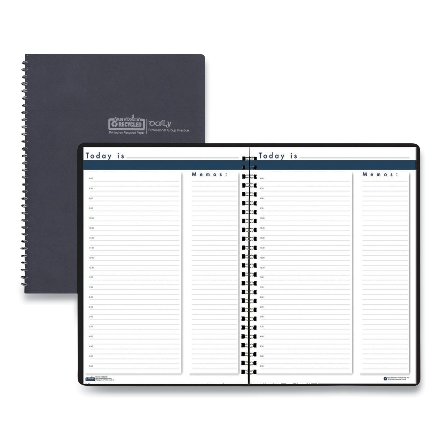 House of Doolittle™ Recycled Nondated Assignment Book For Intermediate Grades, 40-Weeks: Eight-Subject Day, Blue Cover, (100) 11 x 8.5 Sheets