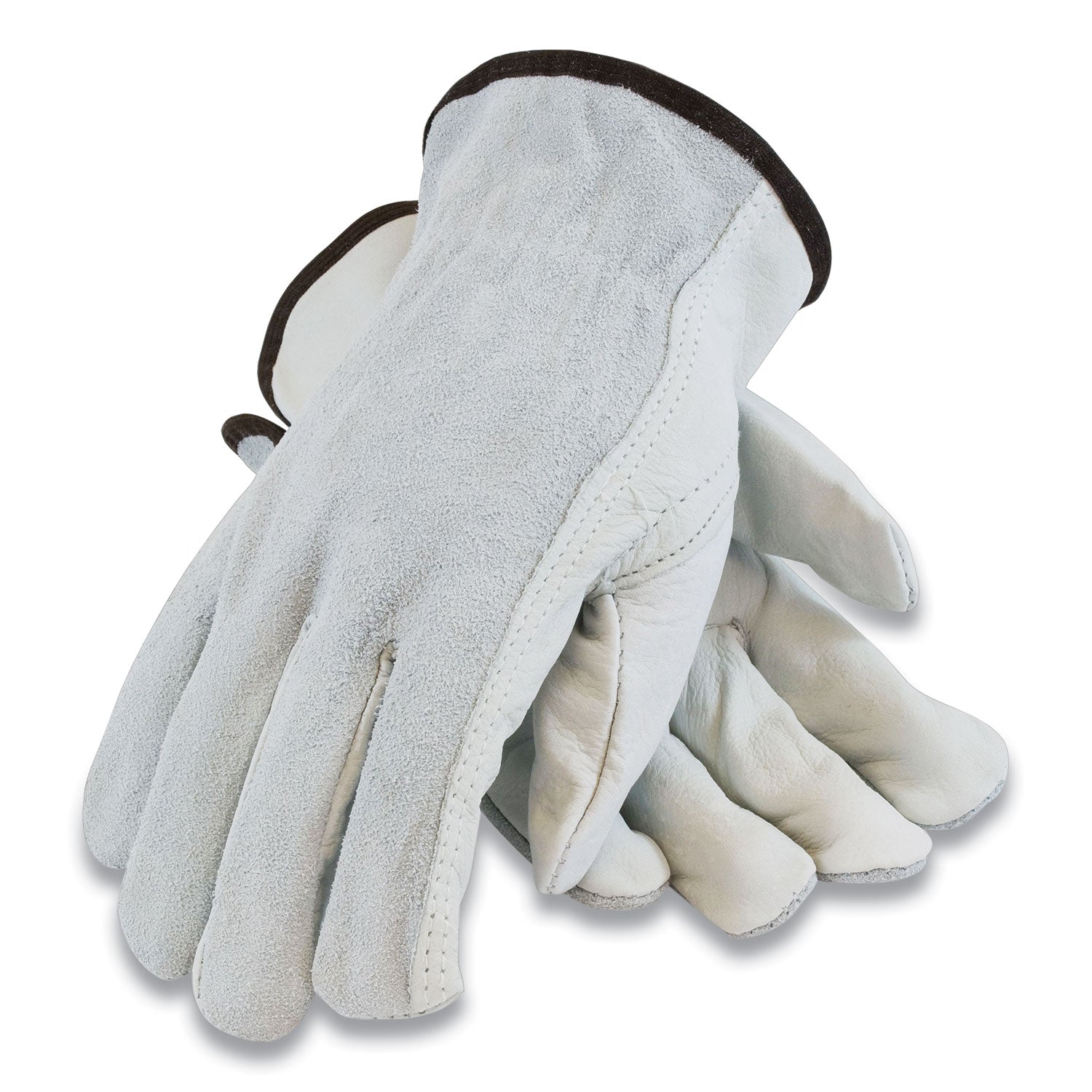 PIP Top-Grain Leather Drivers Gloves With Shoulder-Split Cowhide Leather Back, Small, Gray