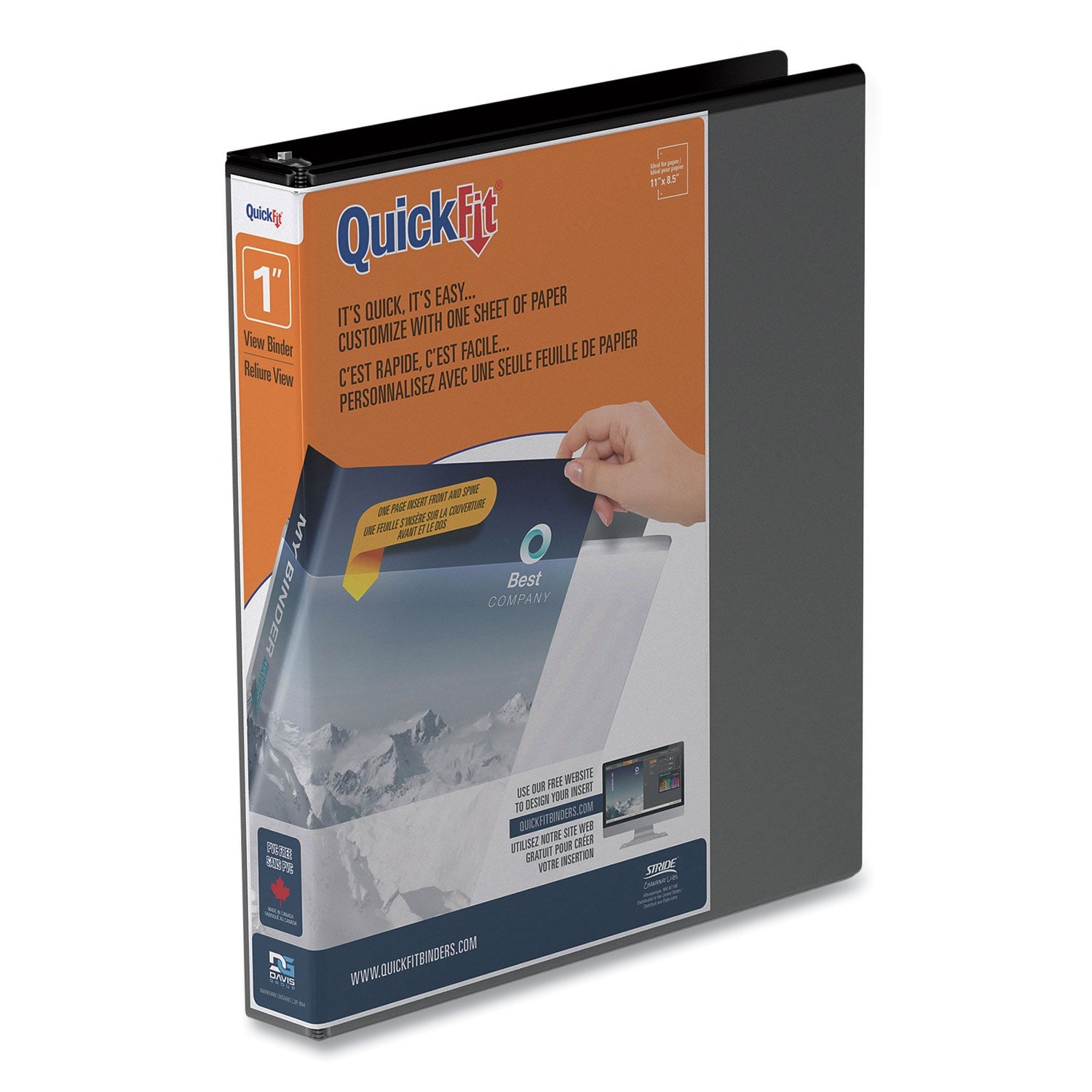 Stride Quickfit D-Ring View Binder, 3 Rings, 1" Capacity, 11 X 8.5, Black