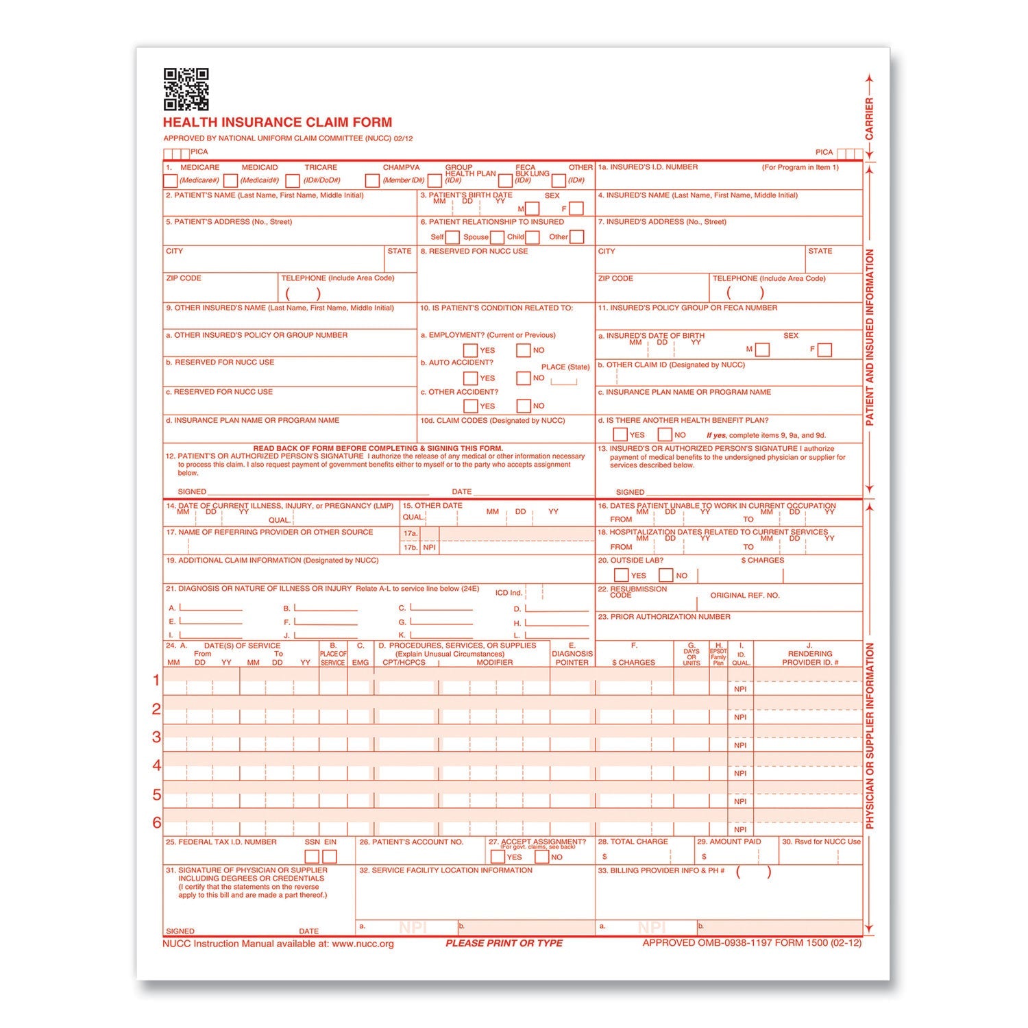 CMS-1500 Health Insurance Claim Form | 1,000/Pk
