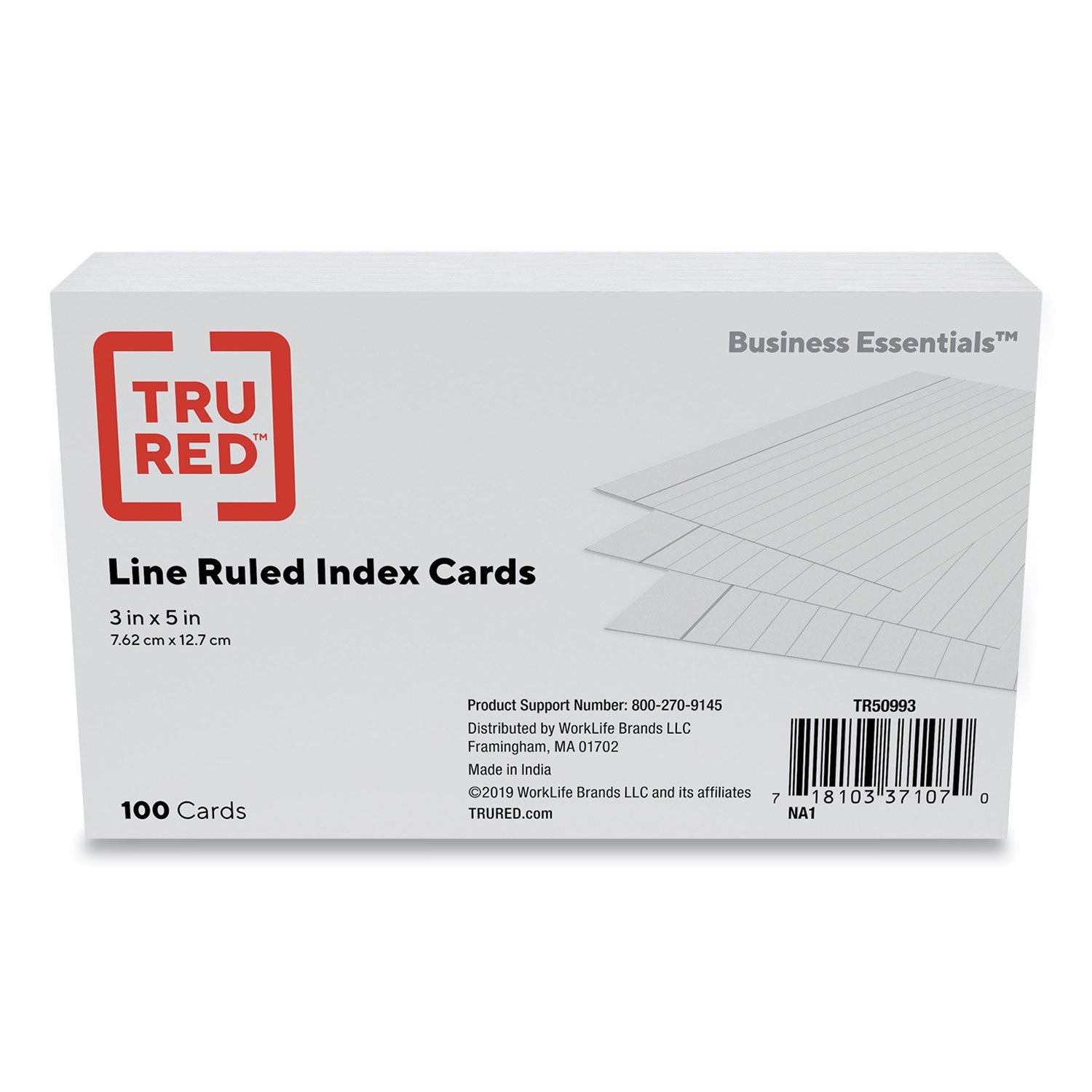 TRU RED™ INDEX CARDS, RULED, 3 X 5, WHITE, 100/PACK