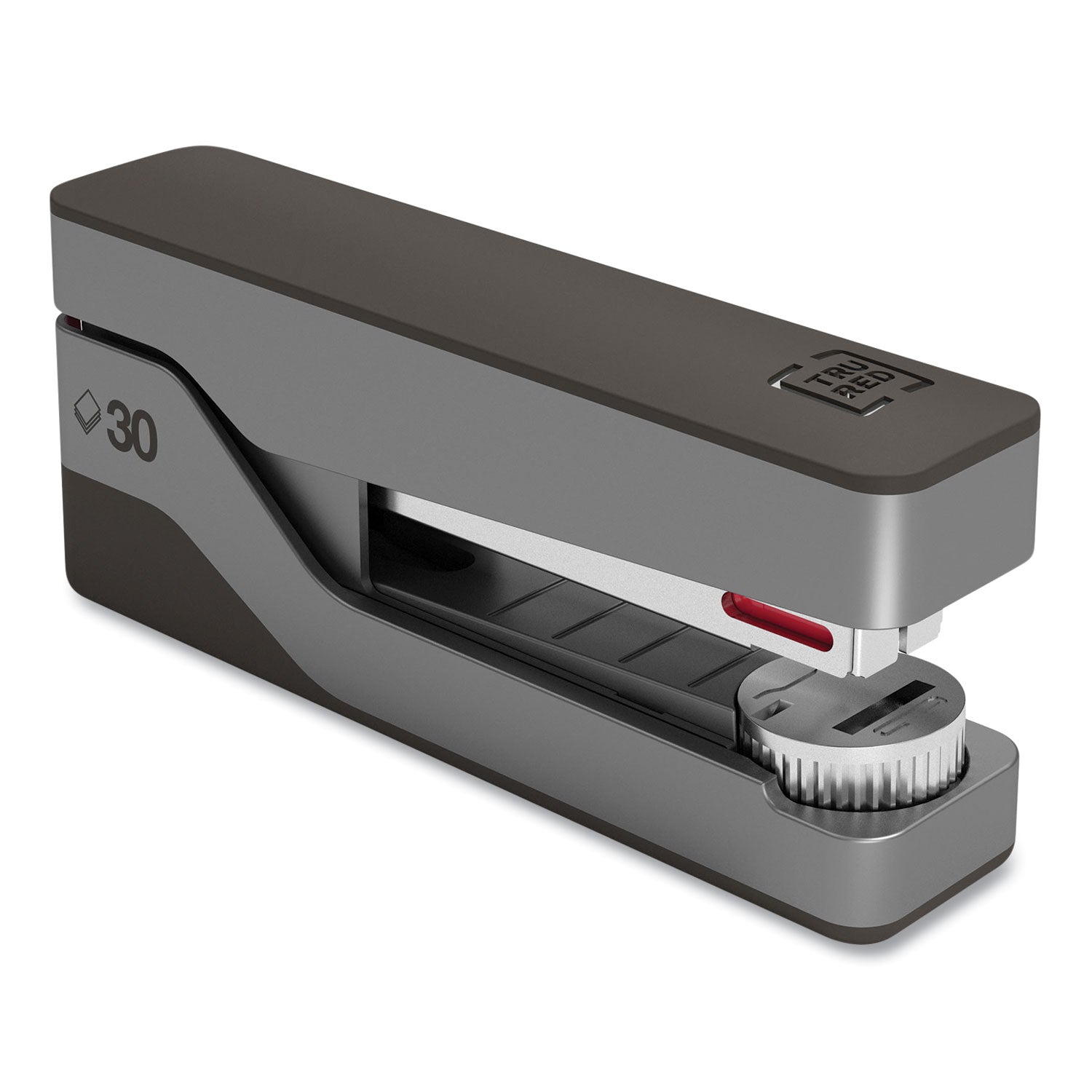 TRU RED™ Premium Desktop Half Strip Stapler, 30-Sheet Capacity, Gray/black