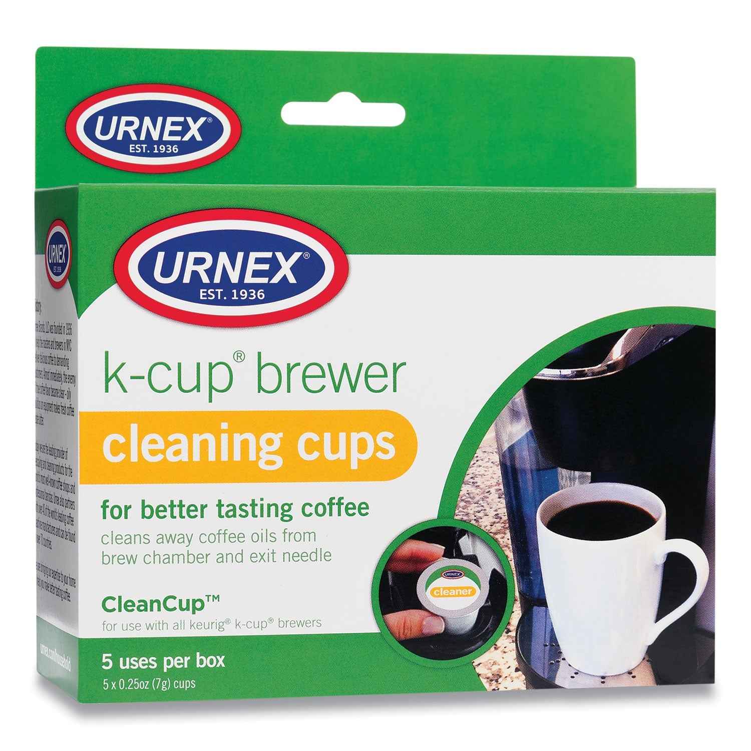 Urnex® Cleancup Coffee Pod Brewer Cleaning Cups, 0.25 Oz Cup, 5/pack