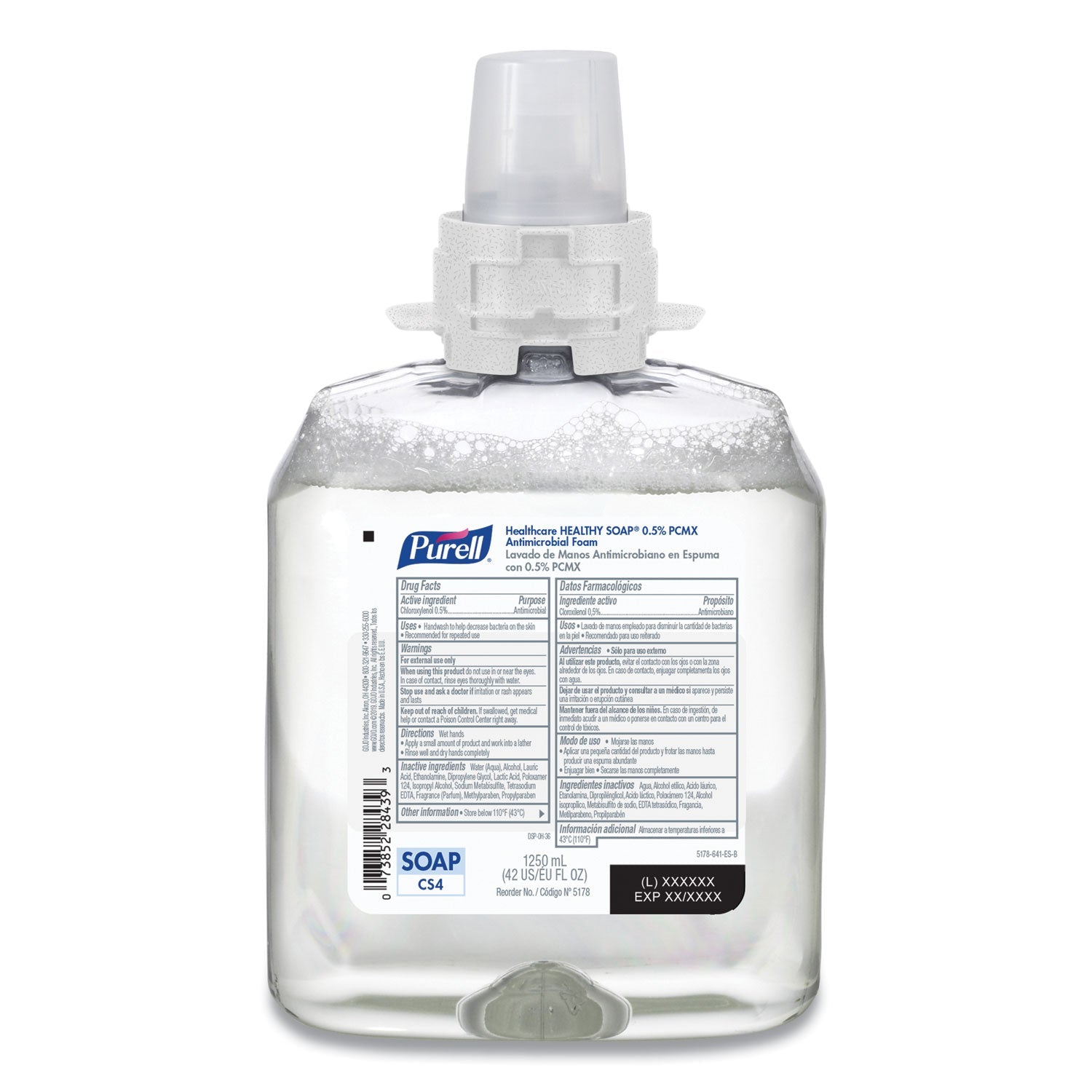 PURELL® Healthcare HEALTHY SOAP 0.5% PCMX Antimicrobial Foam Refill, For CS4 Dispensers, Fragrance-Free, 1,250 mL, 4/Carton