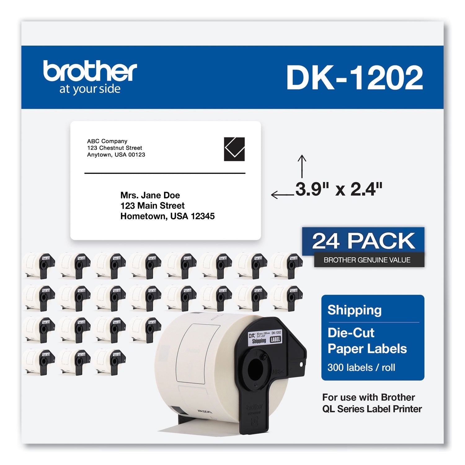 Brother Die-Cut Shipping Labels, 2.4 x 3.9, White, 300 Labels/Roll, 24 Rolls/Pack - Bloom Skins