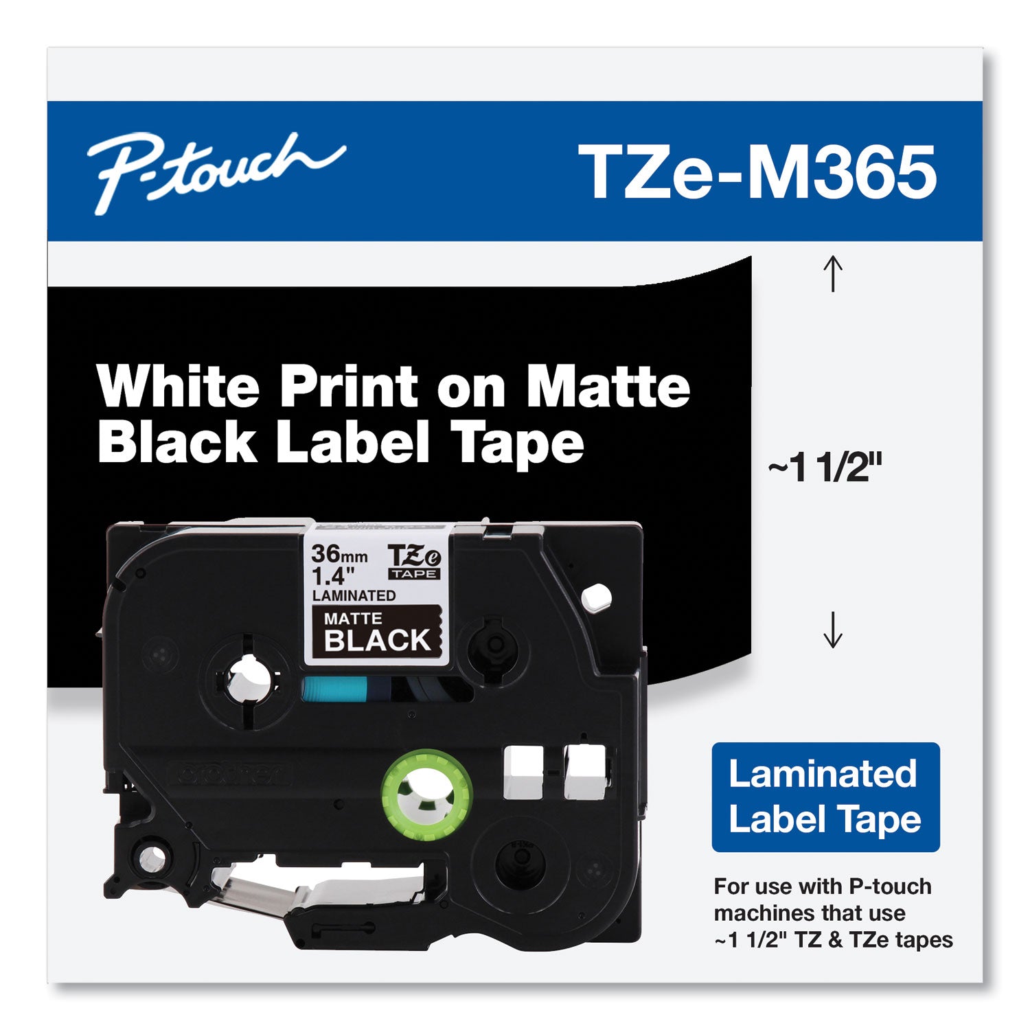 P-Touch Standard Laminated Label Tape | Wht/Matte Blk