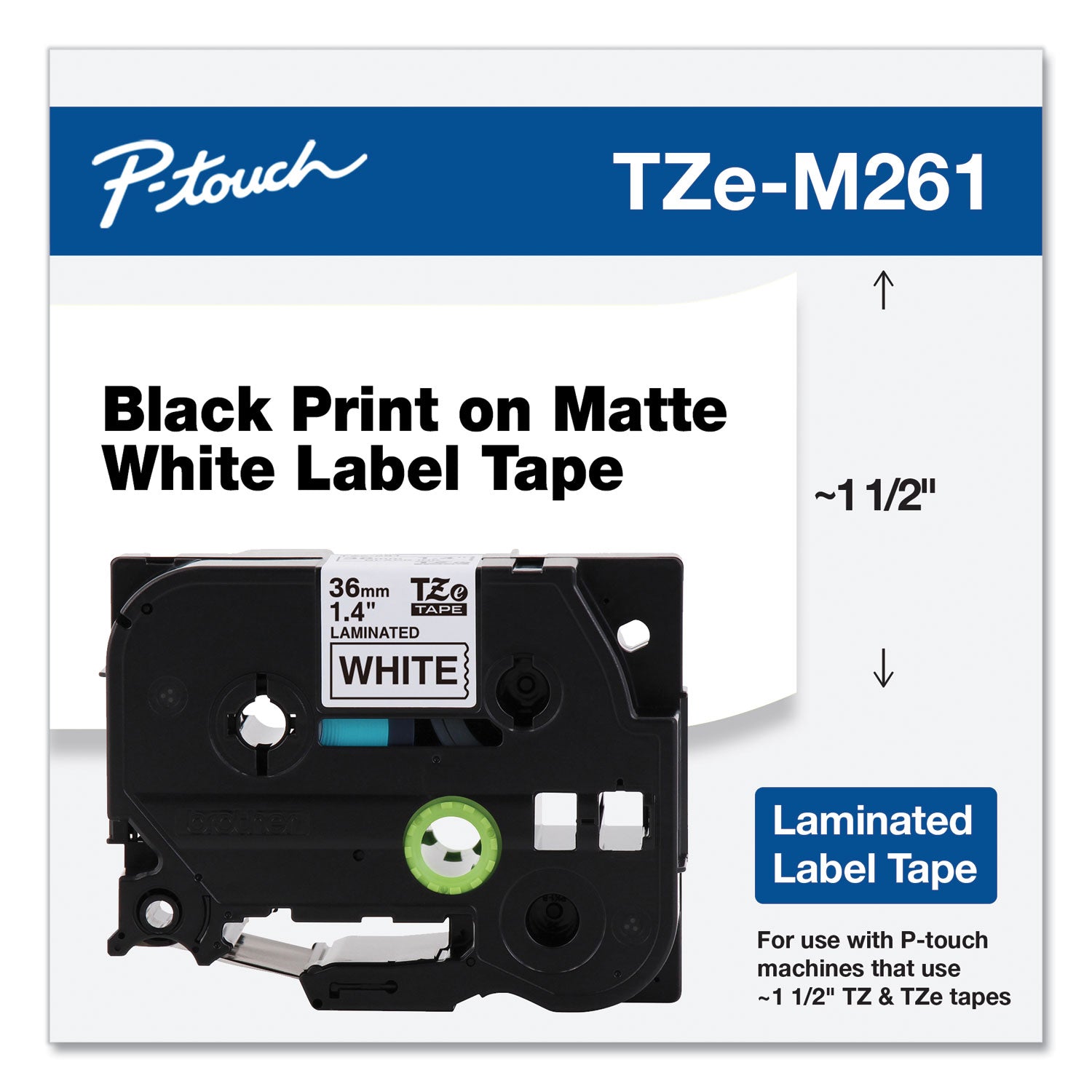 P-Touch Standard Laminated Label Tape | Blk/Matte Wht