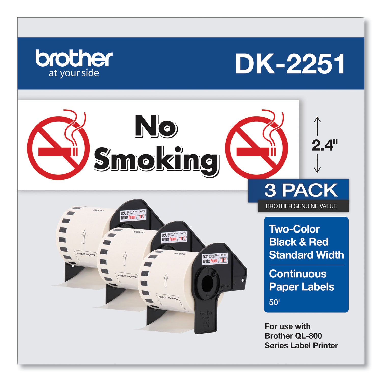 Brother Continuous Paper Label Tape, 2.44" X 50 Ft, White, 3 Rolls/pack - Bloom Skins