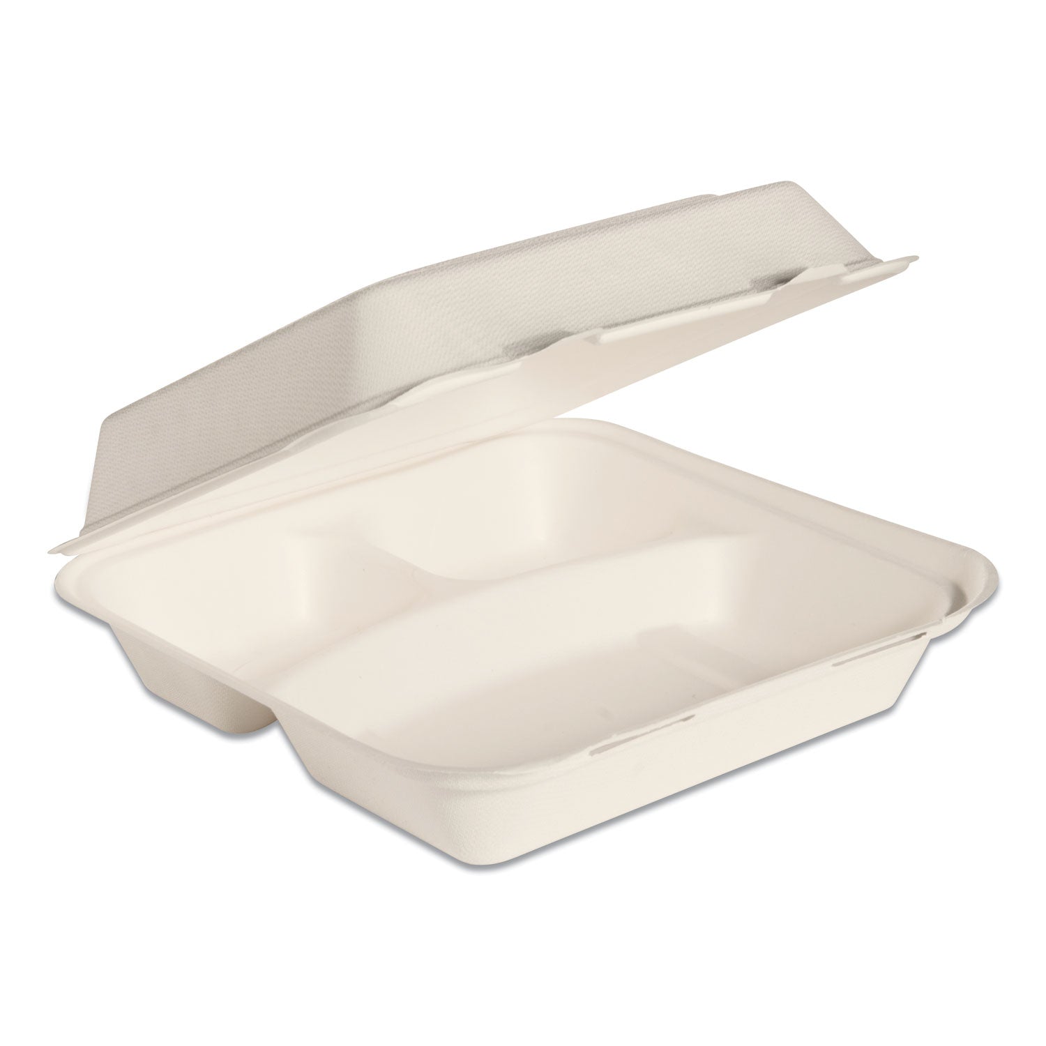 SOLO® Bare Eco-Forward Bagasse Hinged Lid Containers, ProPlanet Seal, 3 Compartments, 9.6 x 9.4 x 3.2, Ivory, Sugarcane, 200/Carton