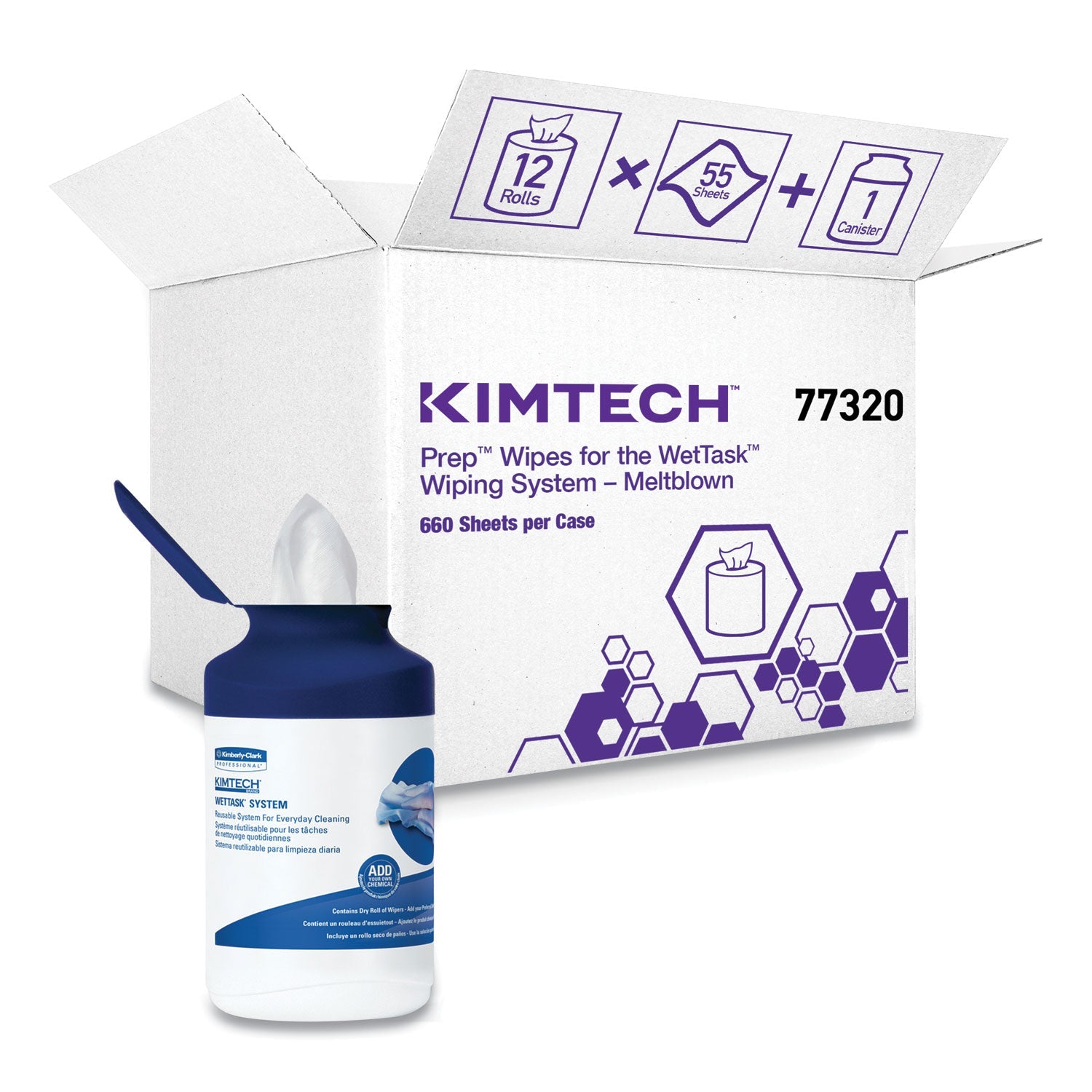 Kimtech™ Wettask System Prep Wipers For Bleach/disinfectants/sanitizers Hygienic Enclosed System Refills, W/canister, 55/rl,12 Roll/ct - Bloom Skins