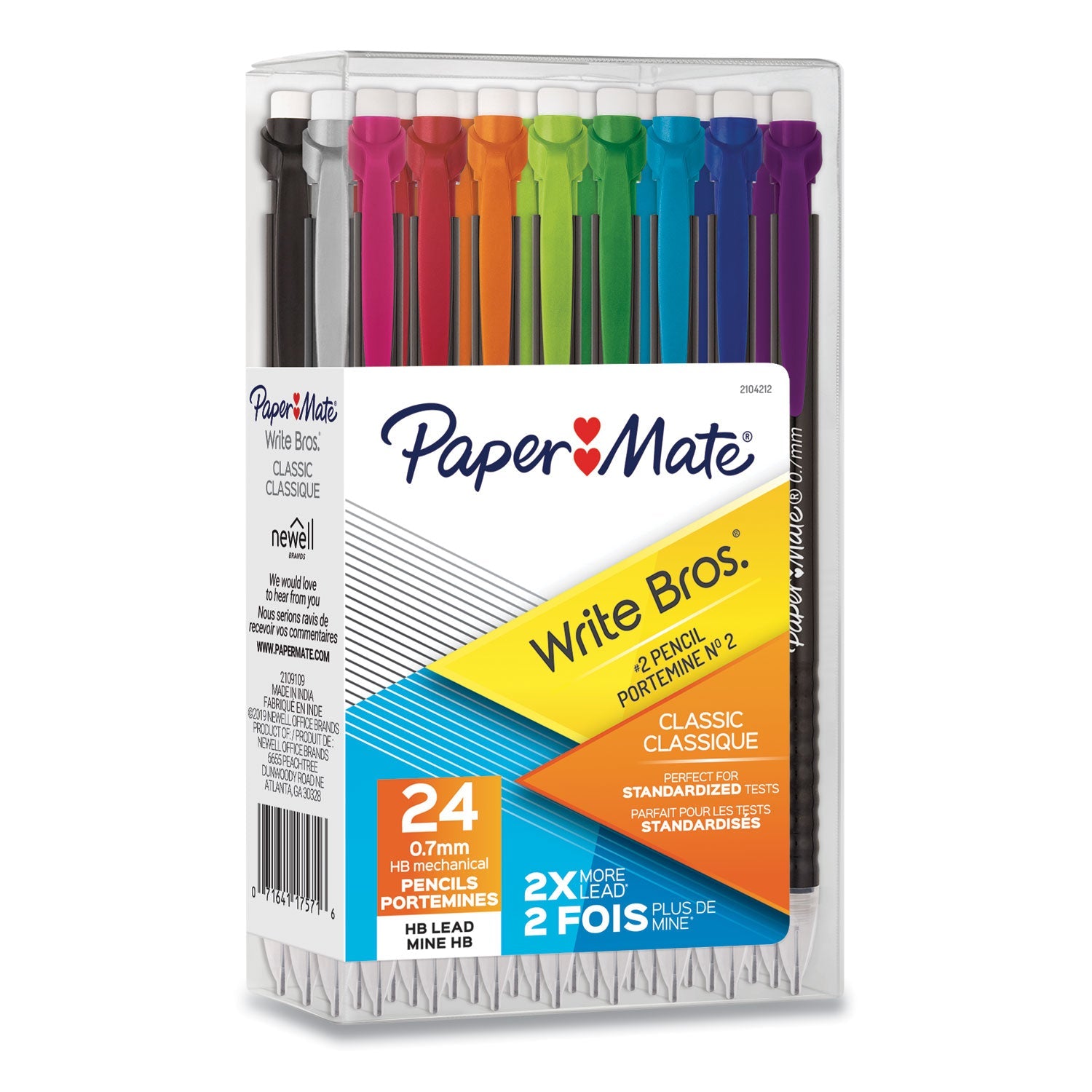 Paper Mate® Write Bros Mechanical Pencil, 0.7 mm, HB (#2), Black Lead, Assorted Barrel Colors, 24/Pack